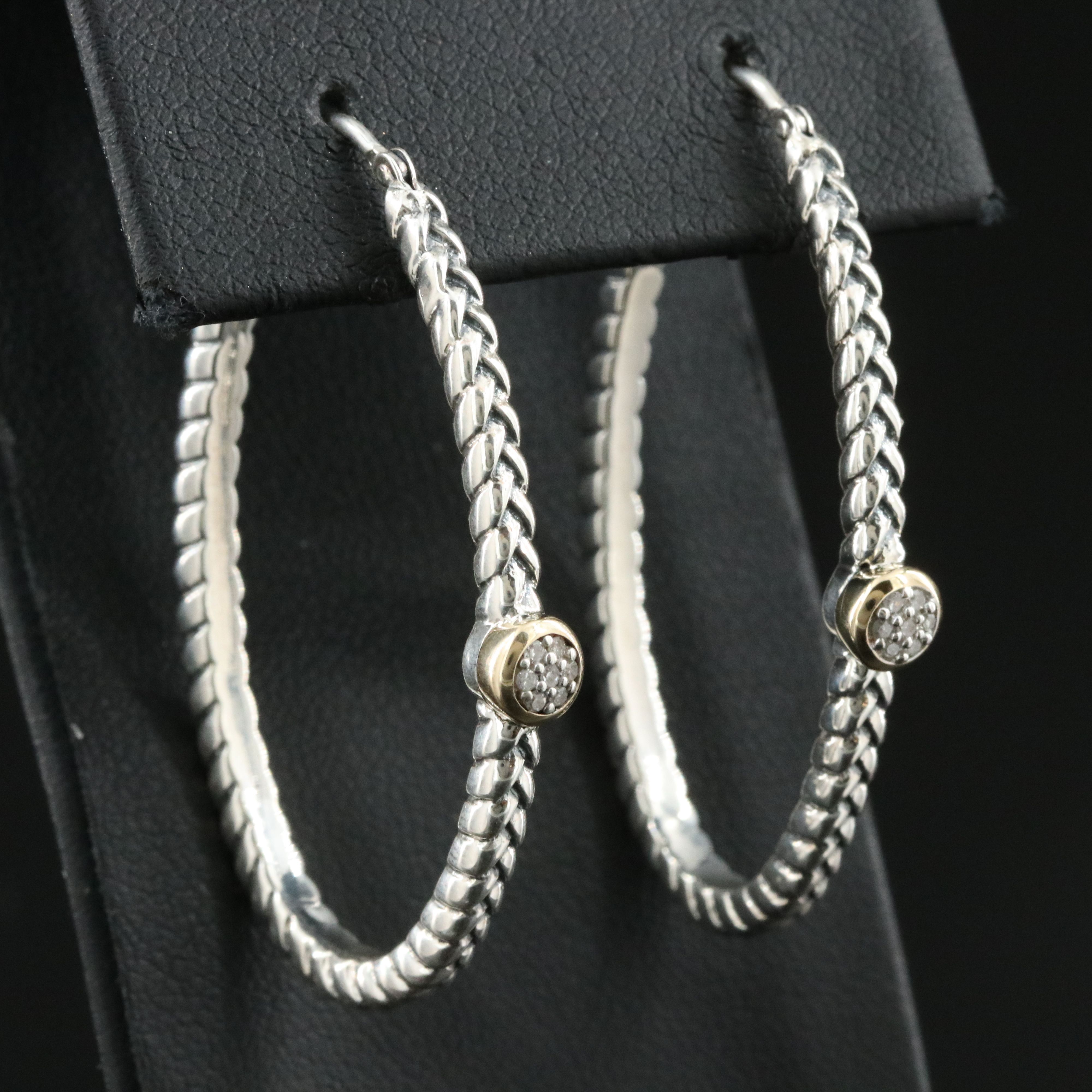 Sterling Diamond Oval Hoop Cluster Earrings with 14K Accent