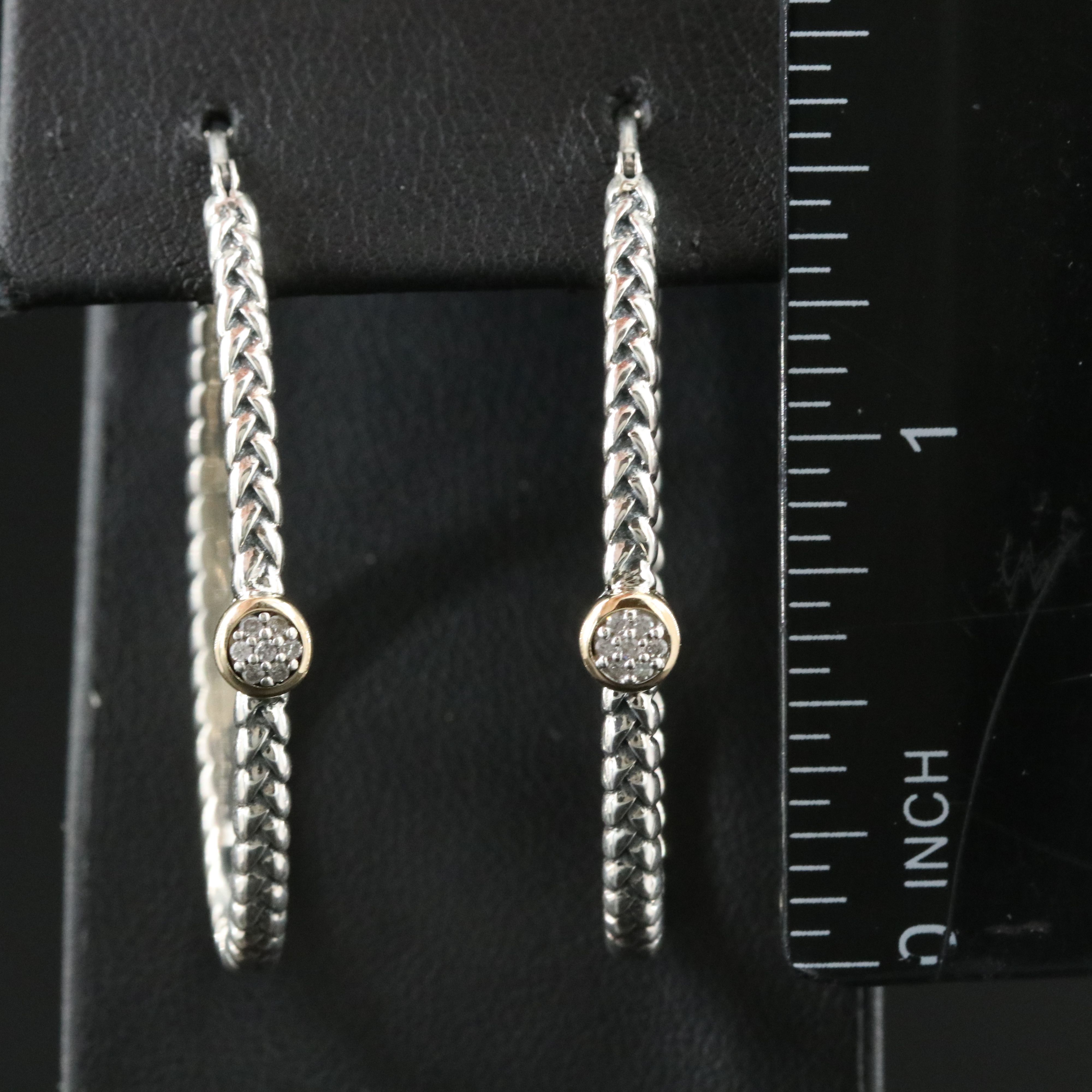 Sterling Diamond Oval Hoop Cluster Earrings with 14K Accent