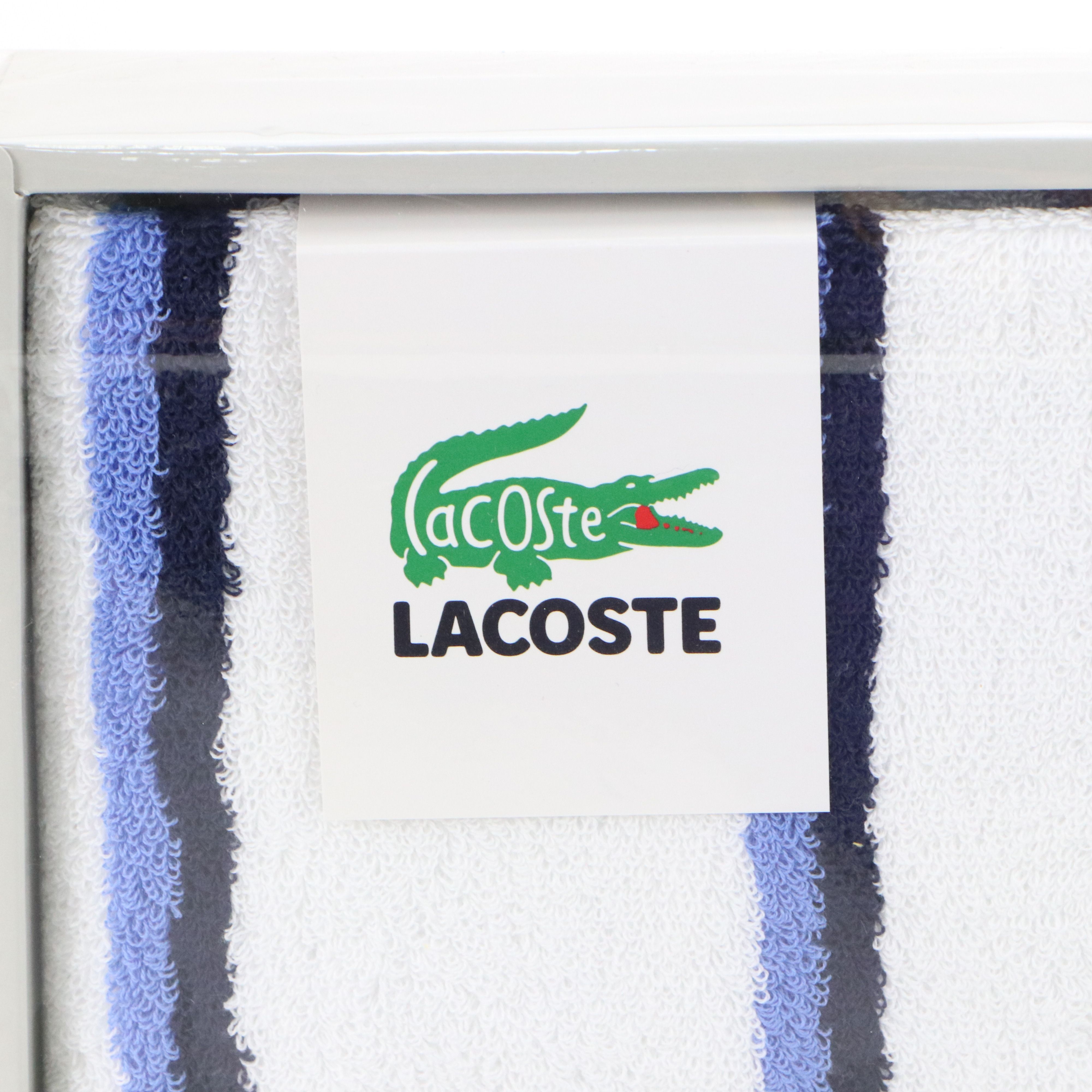 Lacoste Bath Towel Set in Blue and White Cotton, With Box