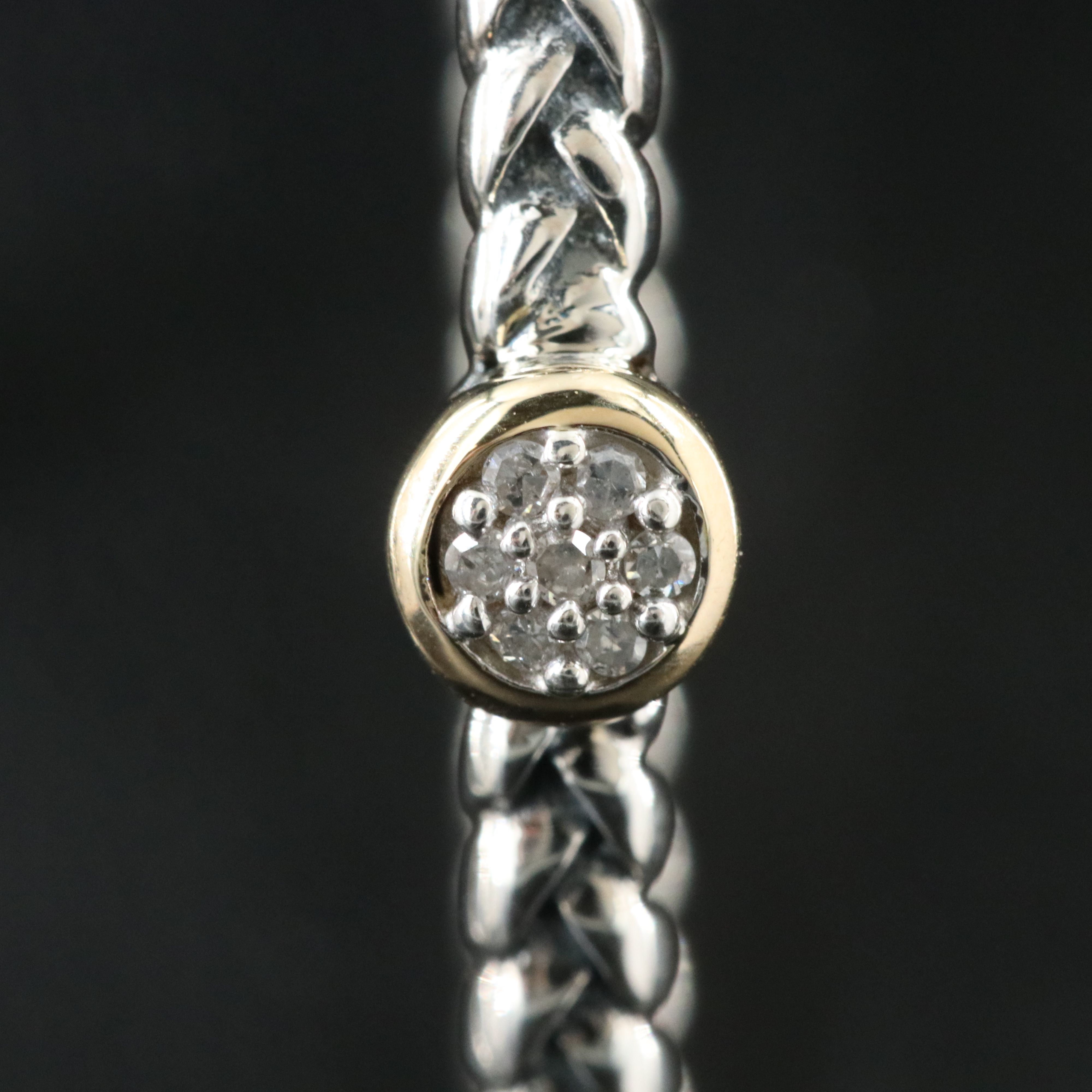 Sterling Diamond Oval Hoop Cluster Earrings with 14K Accent