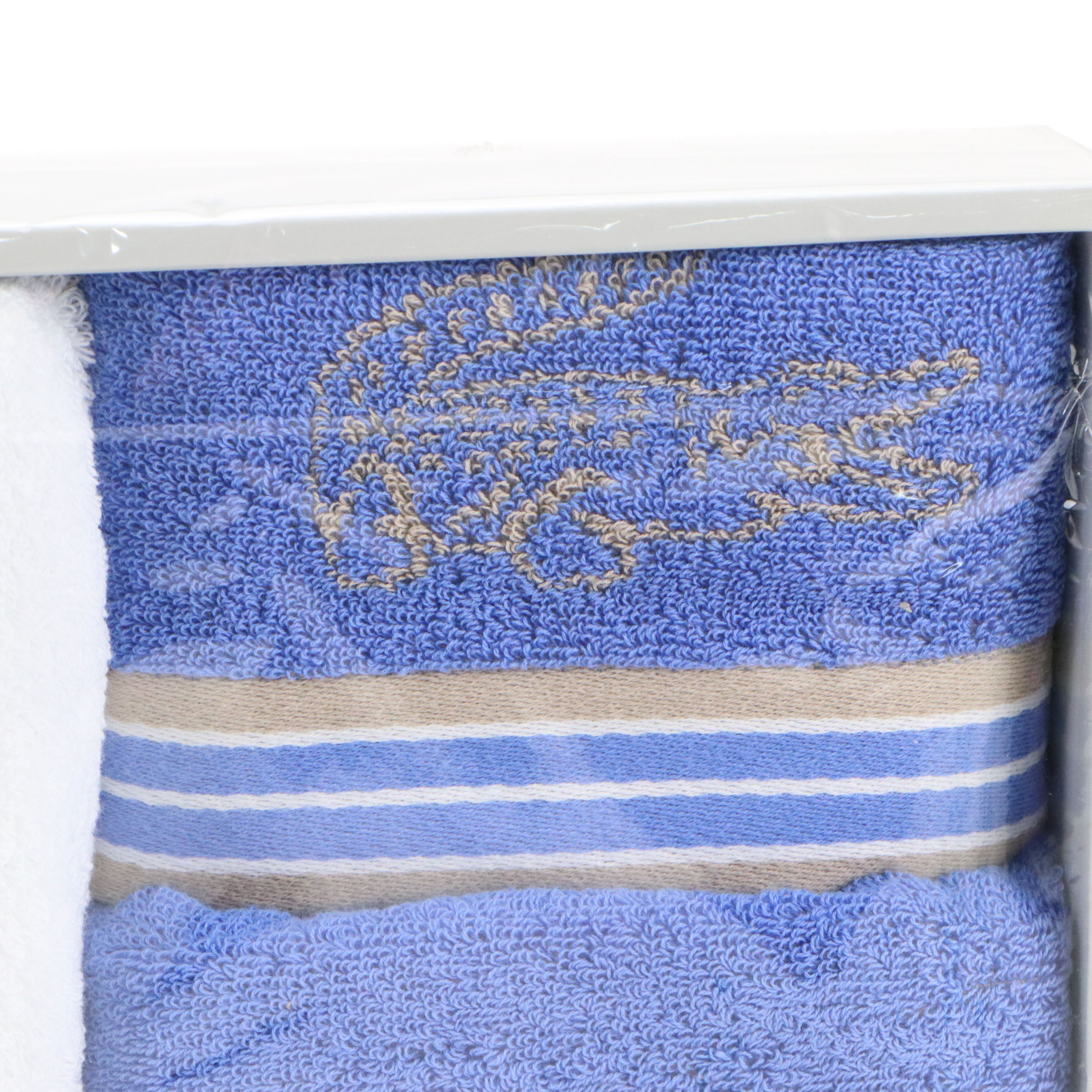Lacoste Bath Towel Set in Blue and White Cotton, With Box