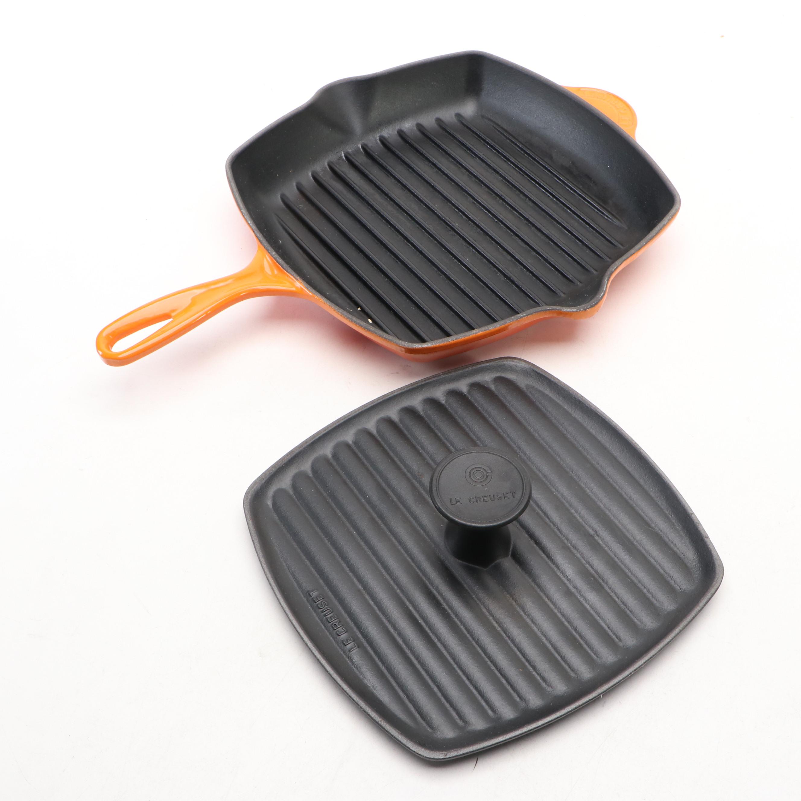 Le Creuset Enameled Cast Iron Grill Pan and Press