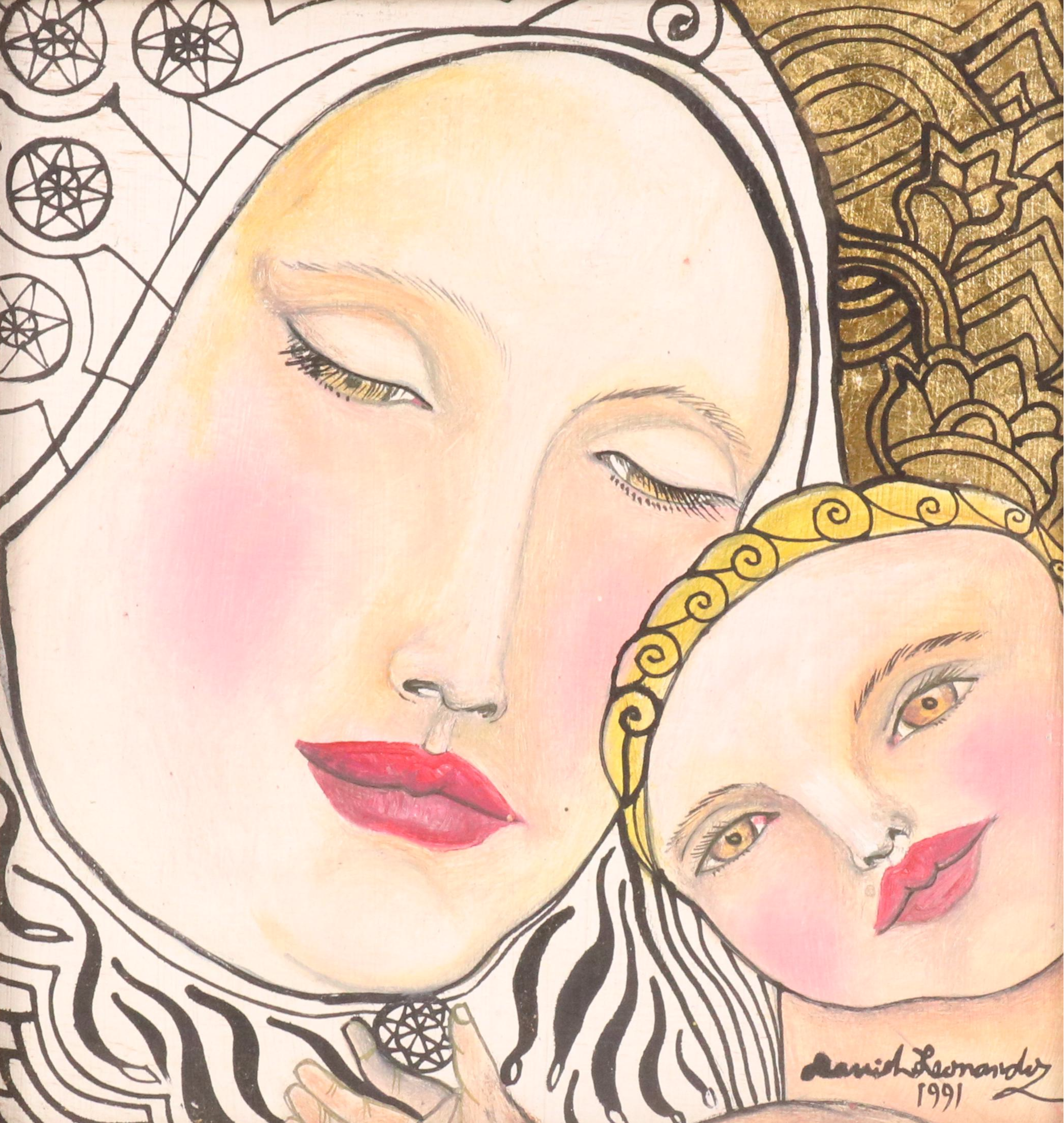 David Leonardo Mixed Media Stylized Portrait, 1991