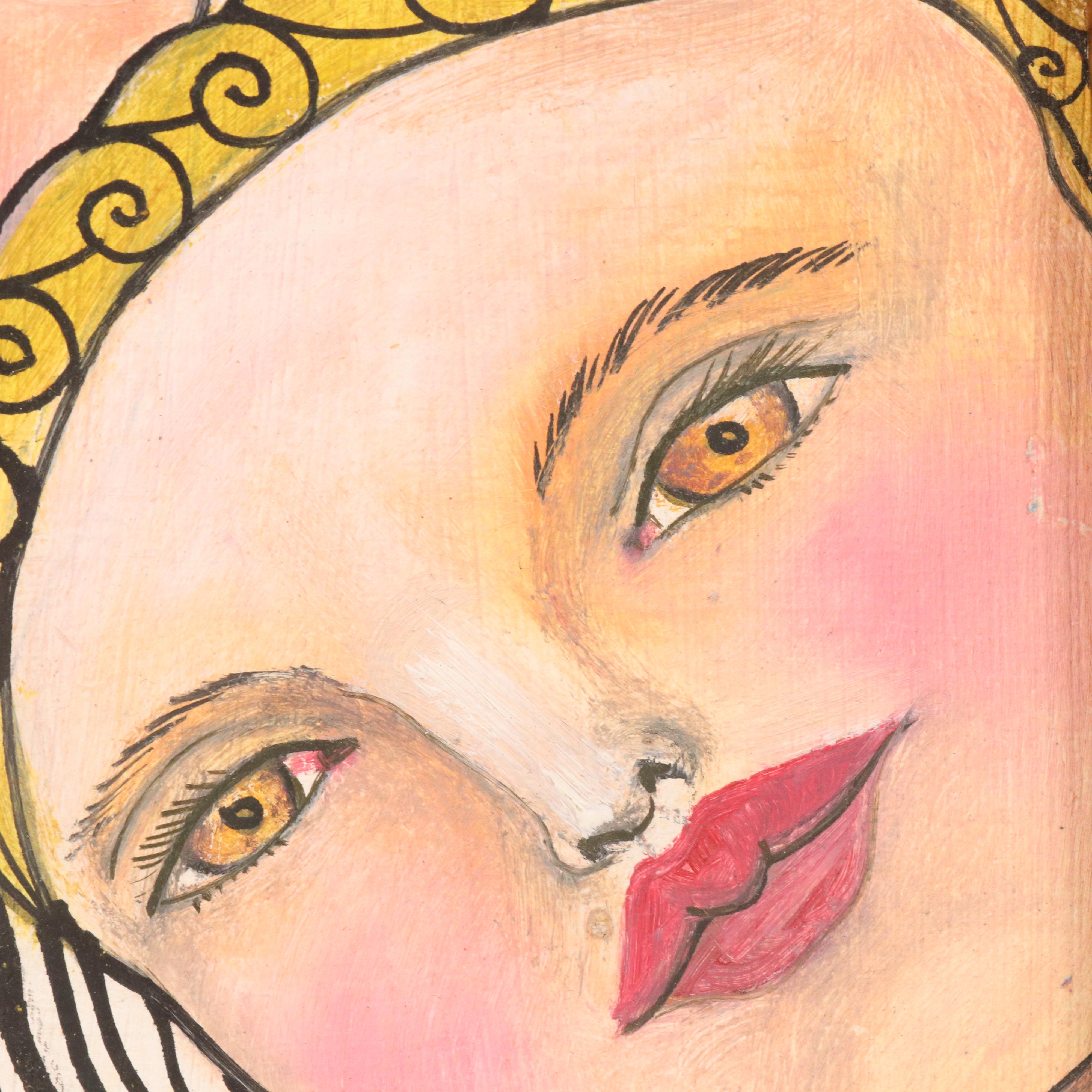 David Leonardo Mixed Media Stylized Portrait, 1991