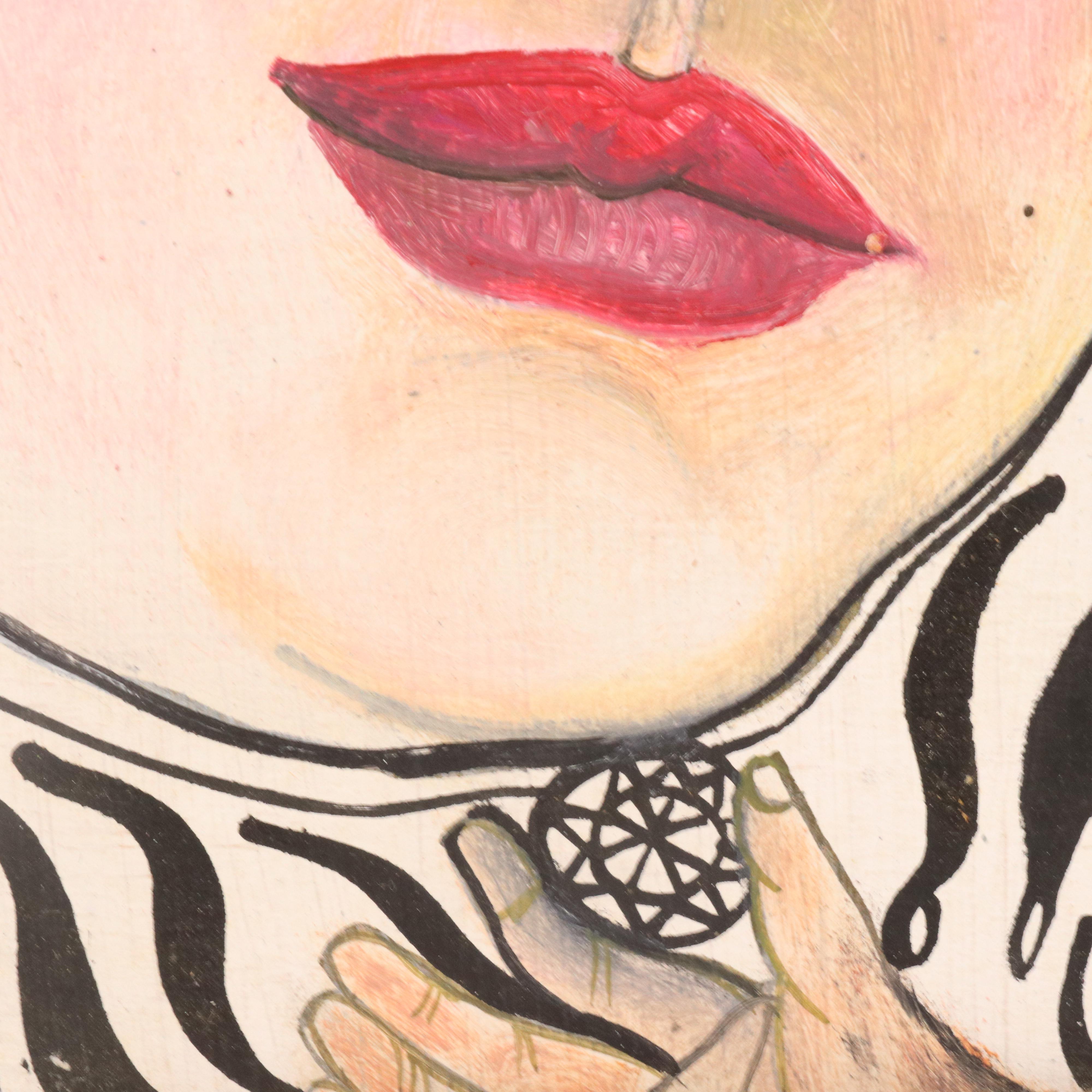 David Leonardo Mixed Media Stylized Portrait, 1991