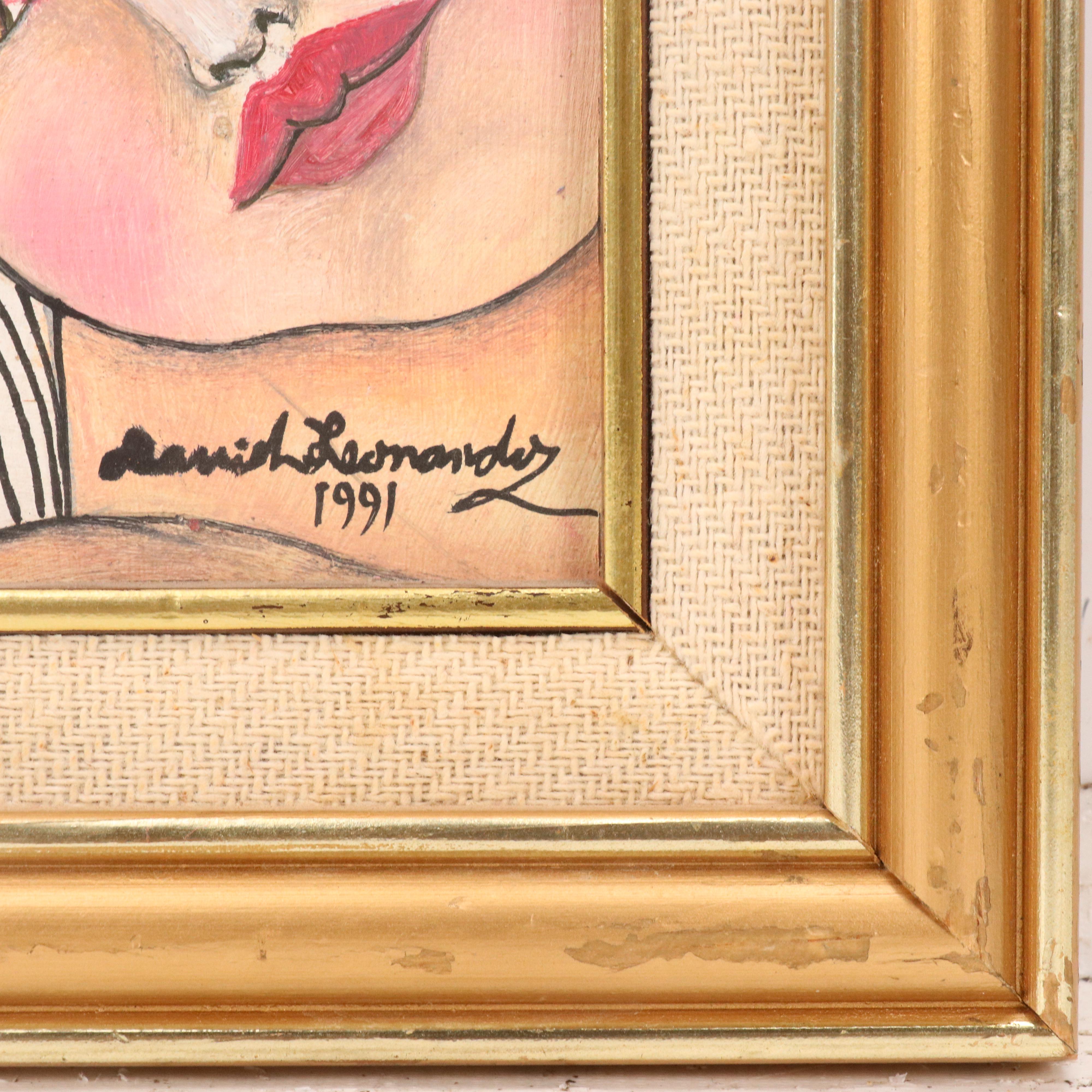 David Leonardo Mixed Media Stylized Portrait, 1991