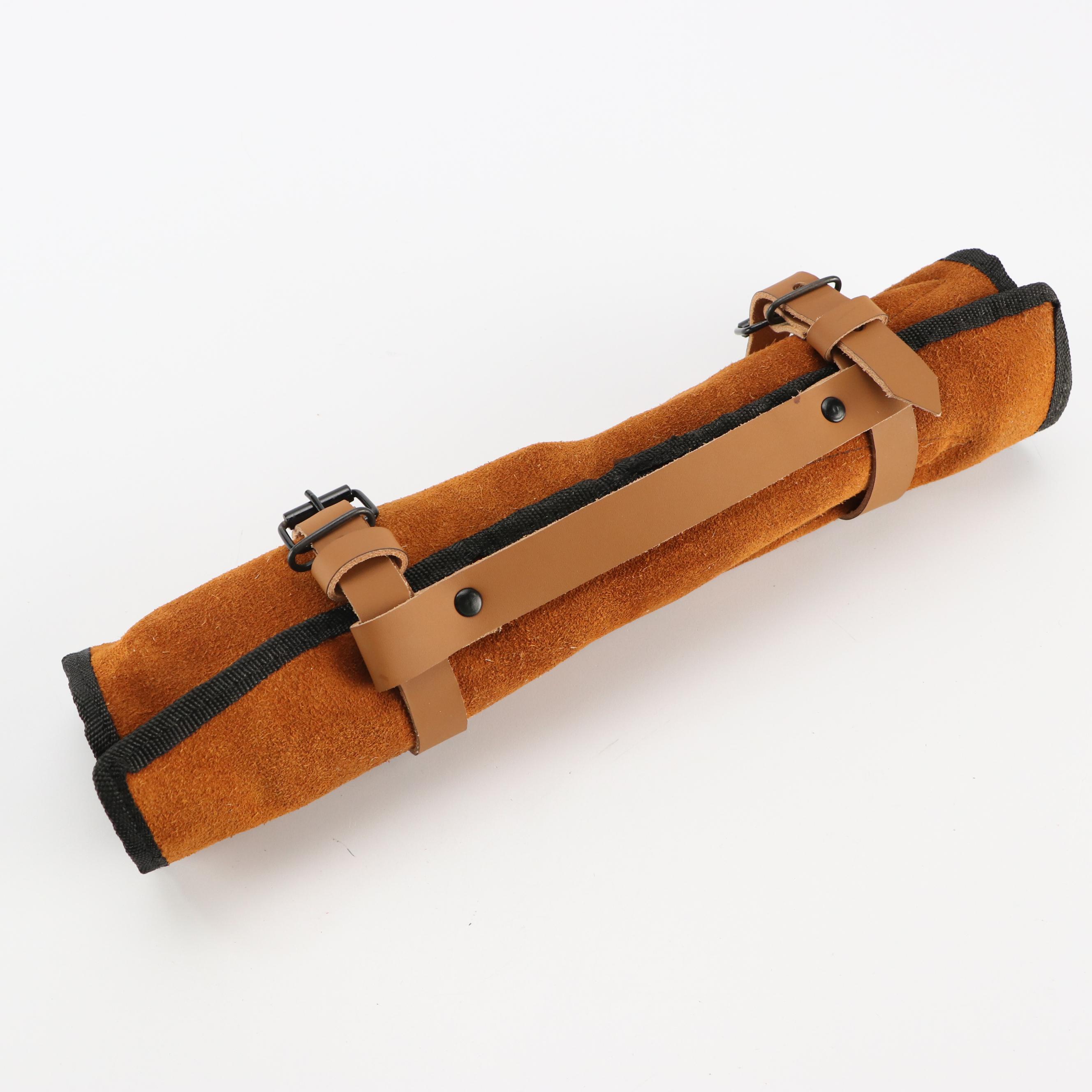 Black Metal and Wooden Handled Chef's Knife Set in Suede Leather Scabbard