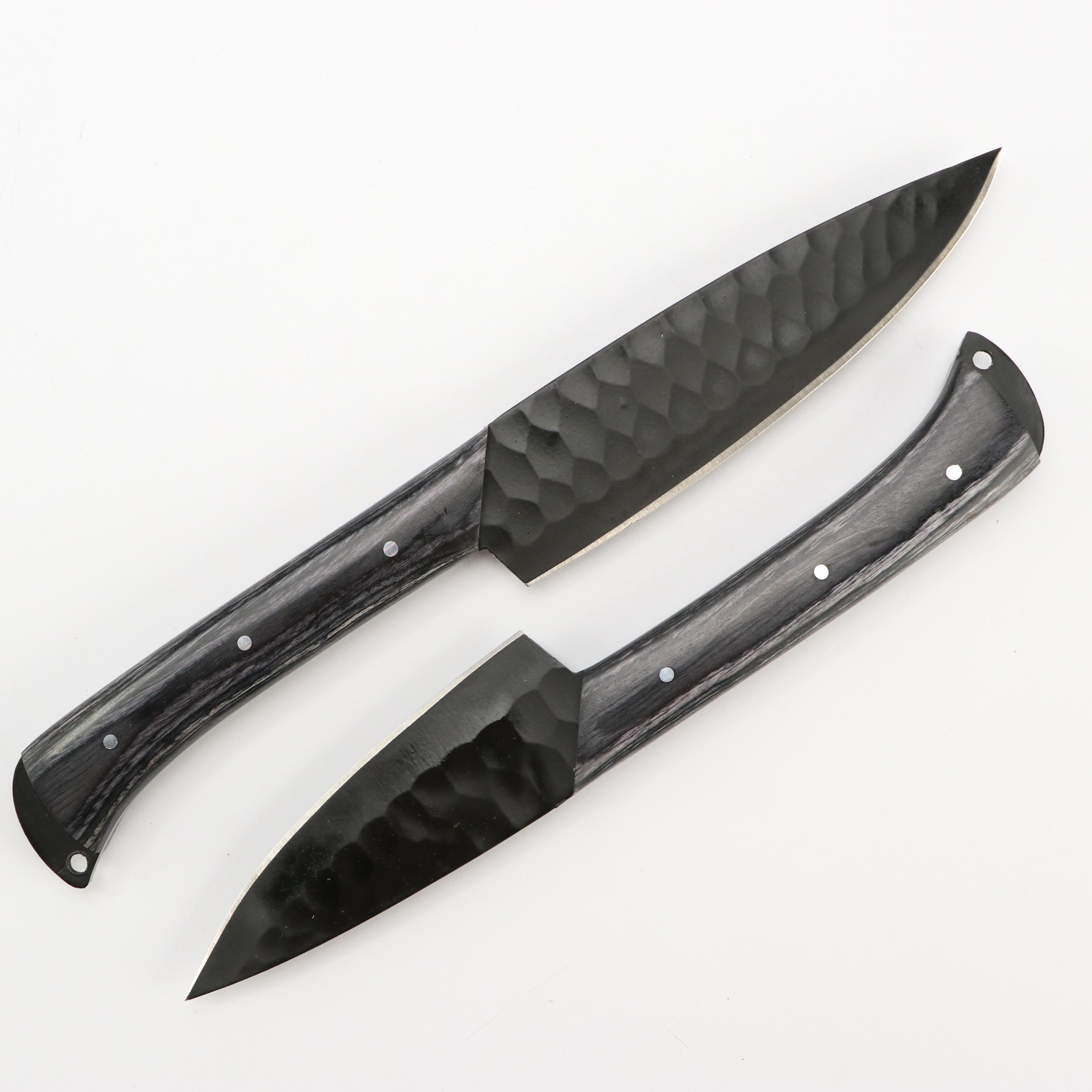 Black Metal and Wooden Handled Chef's Knife Set in Suede Leather Scabbard