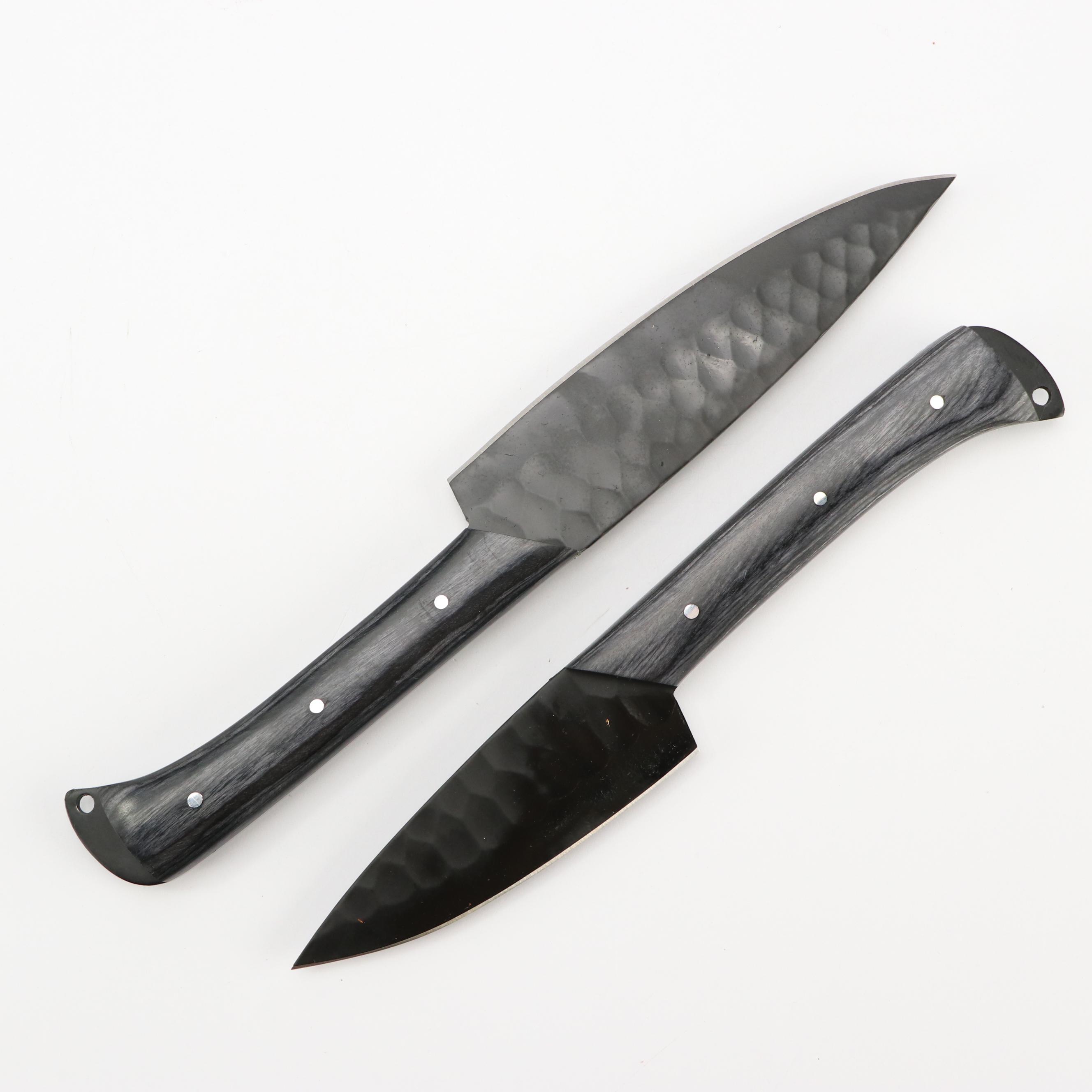 Black Metal and Wooden Handled Chef's Knife Set in Suede Leather Scabbard