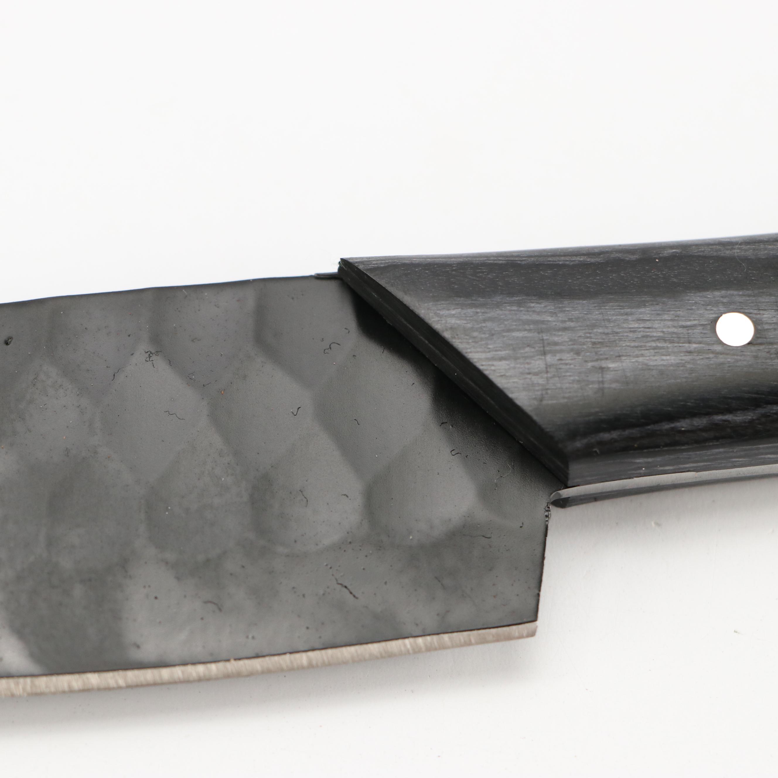 Black Metal and Wooden Handled Chef's Knife Set in Suede Leather Scabbard