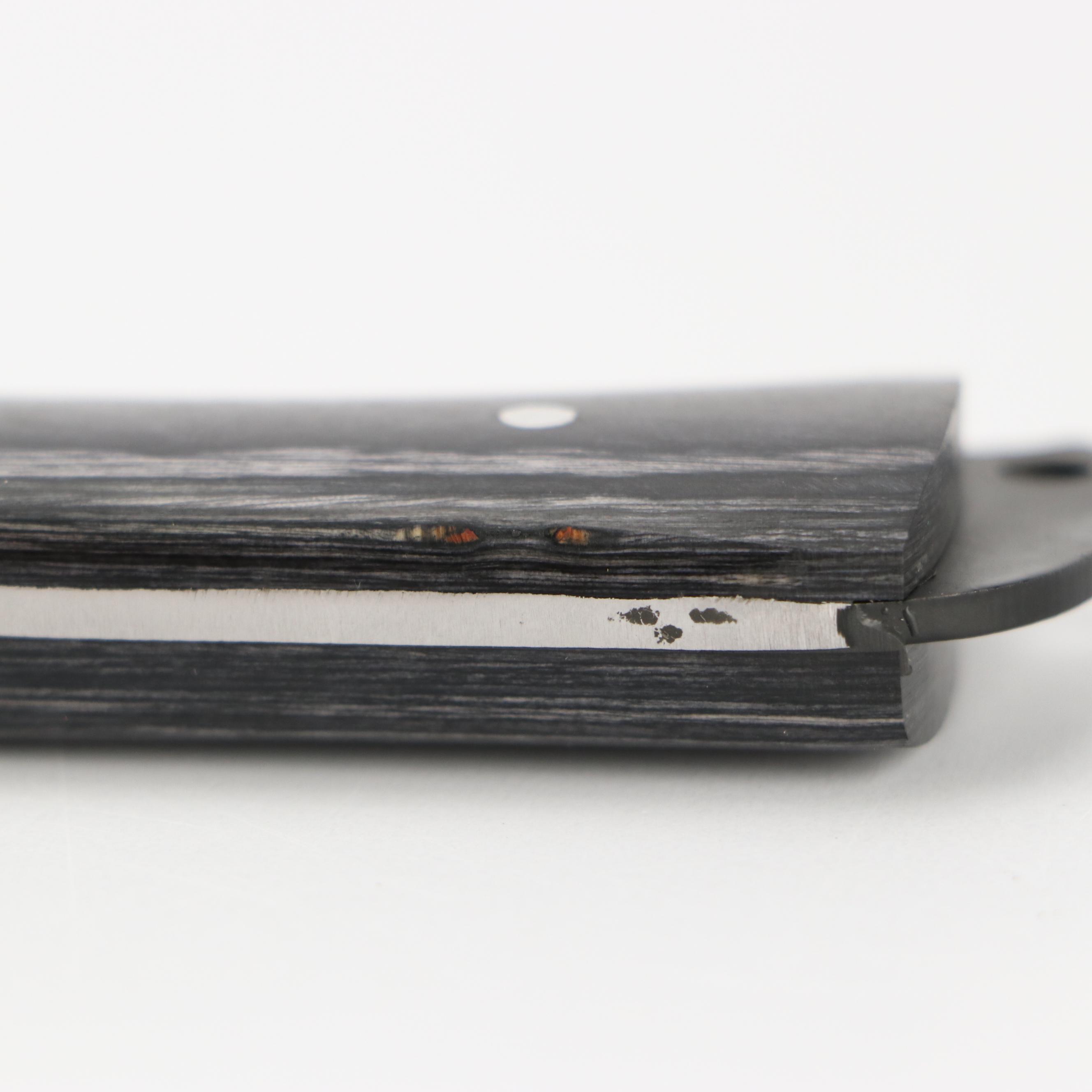 Black Metal and Wooden Handled Chef's Knife Set in Suede Leather Scabbard