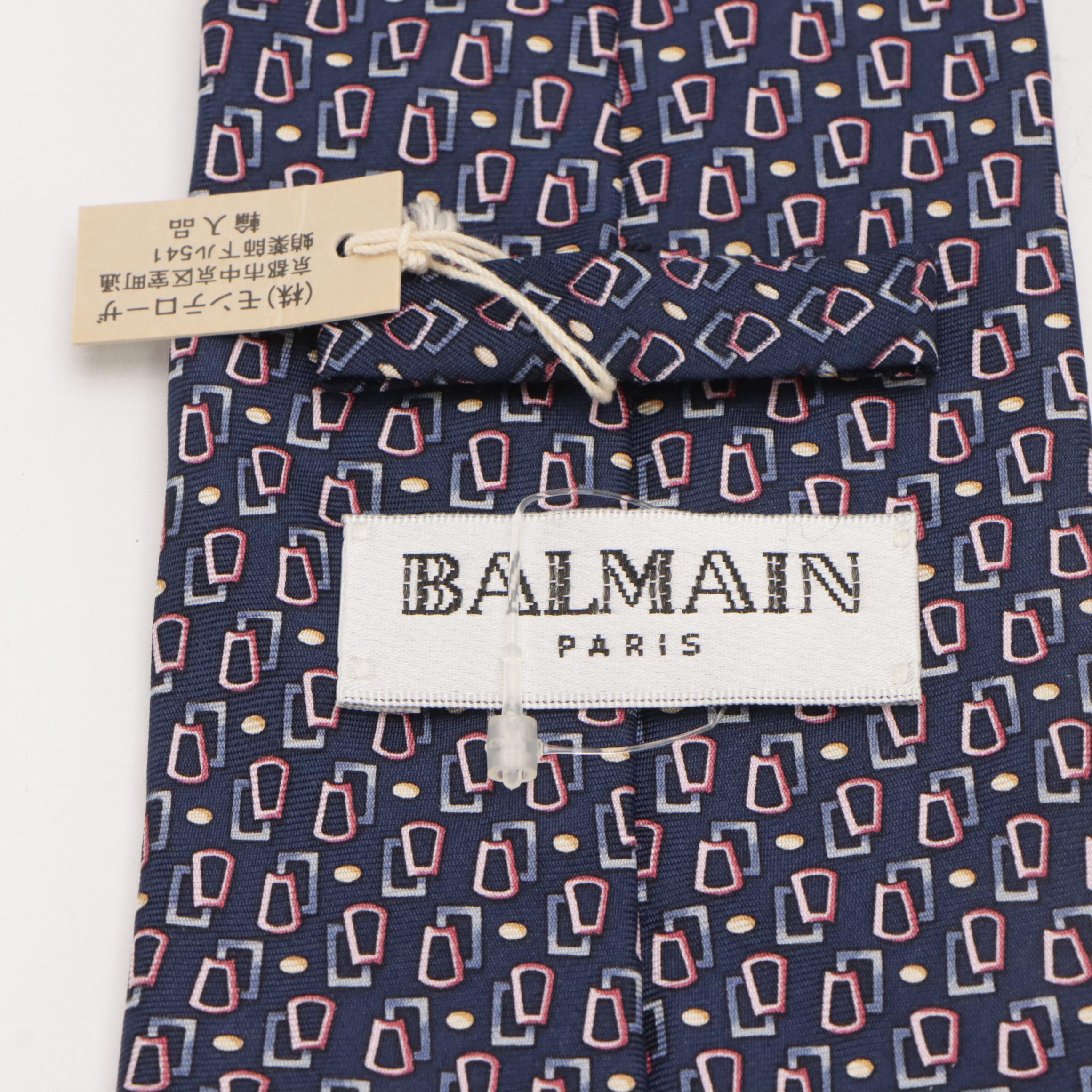Balmain Geometric Print Silk Necktie