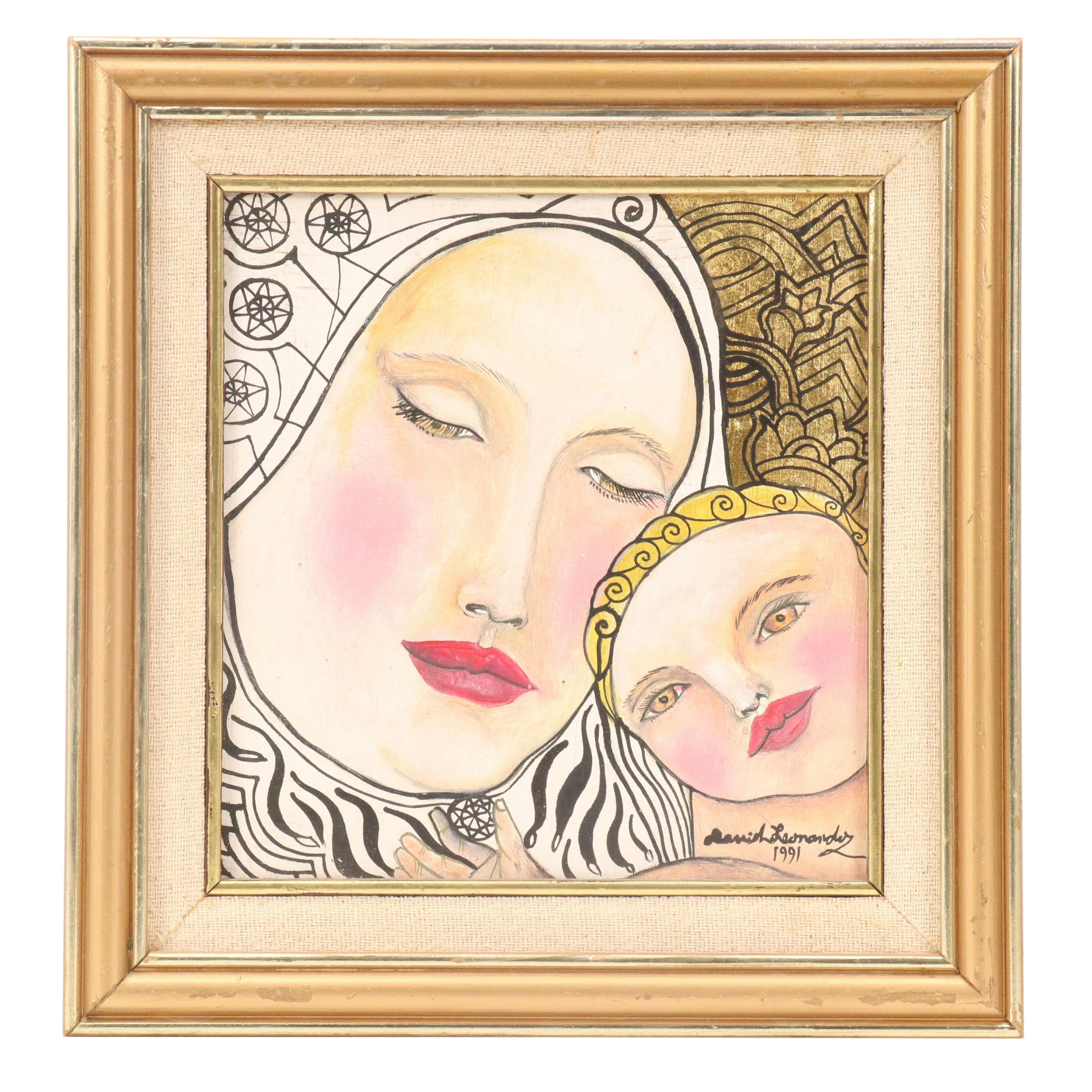 David Leonardo Mixed Media Stylized Portrait, 1991