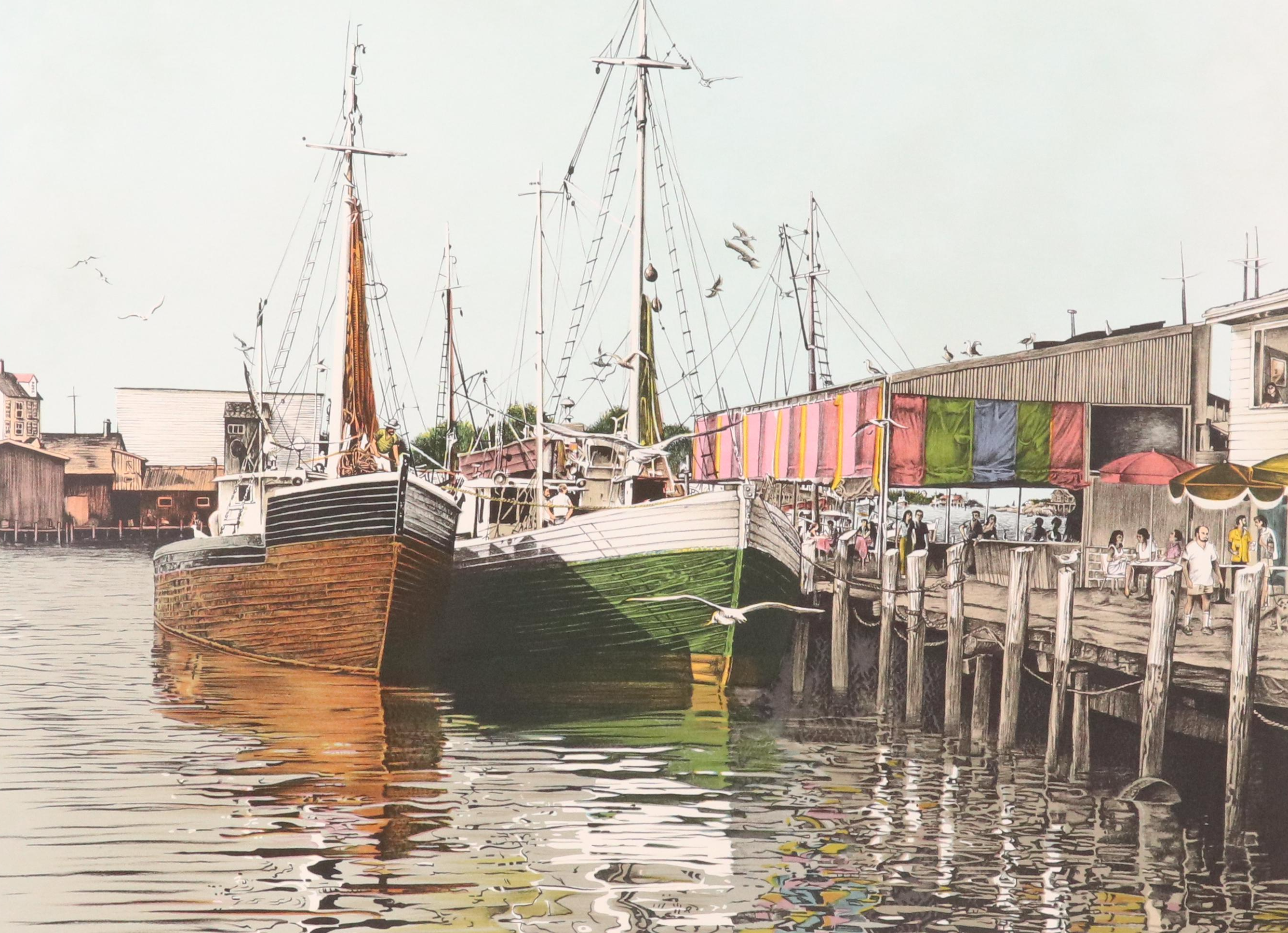 Mark Stevens Harbor Scene Lithograph "Fisherman's Wharf"