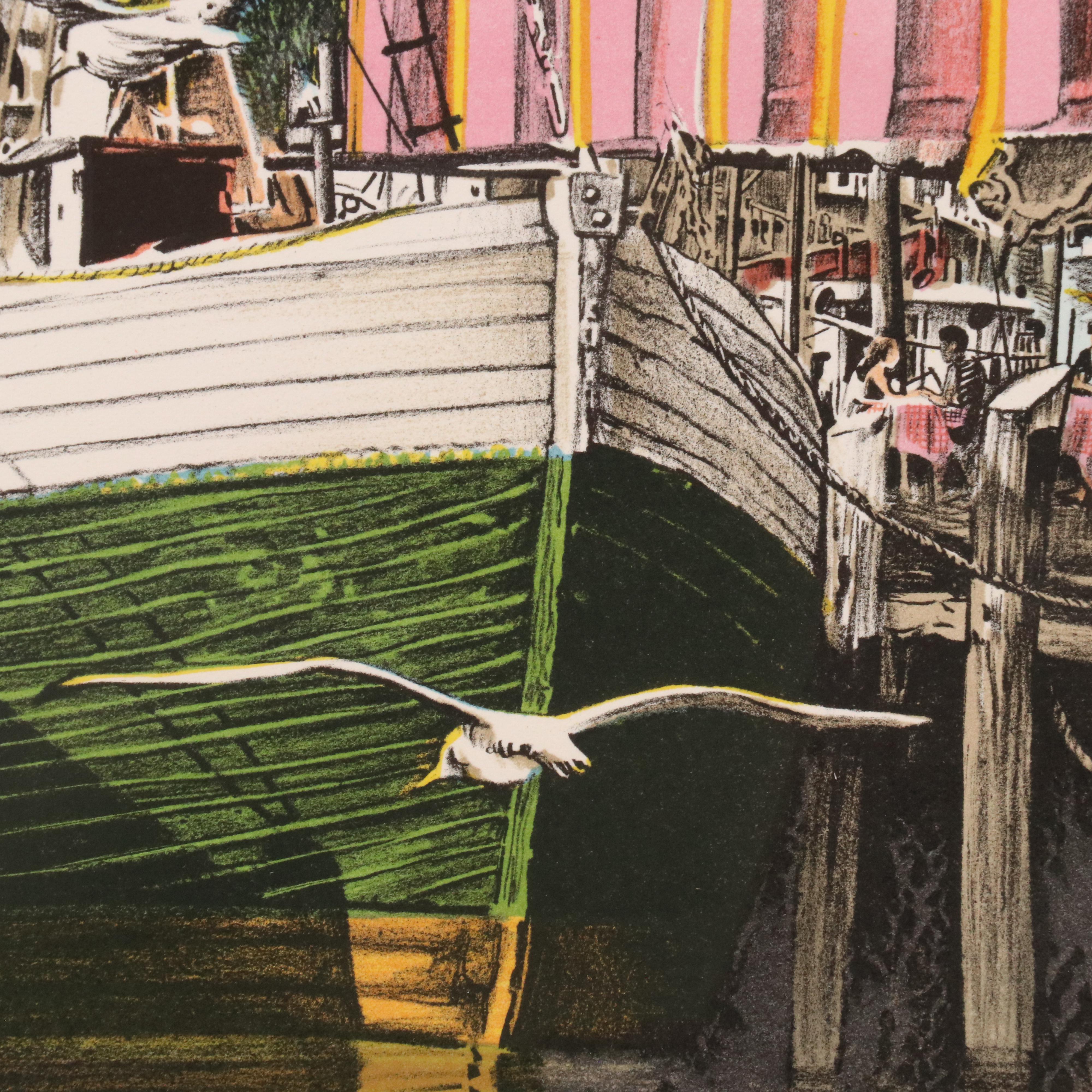 Mark Stevens Harbor Scene Lithograph "Fisherman's Wharf"