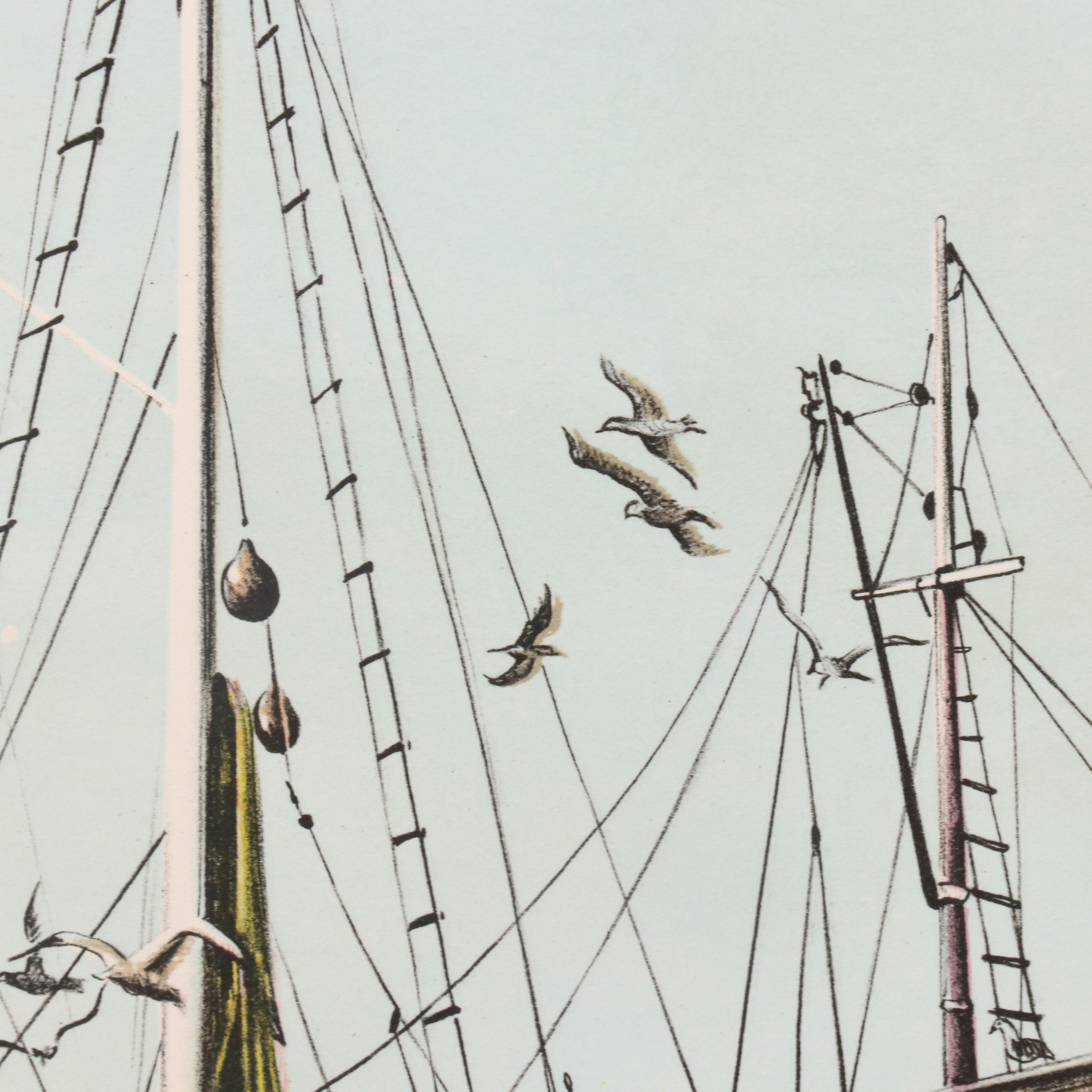 Mark Stevens Harbor Scene Lithograph "Fisherman's Wharf"