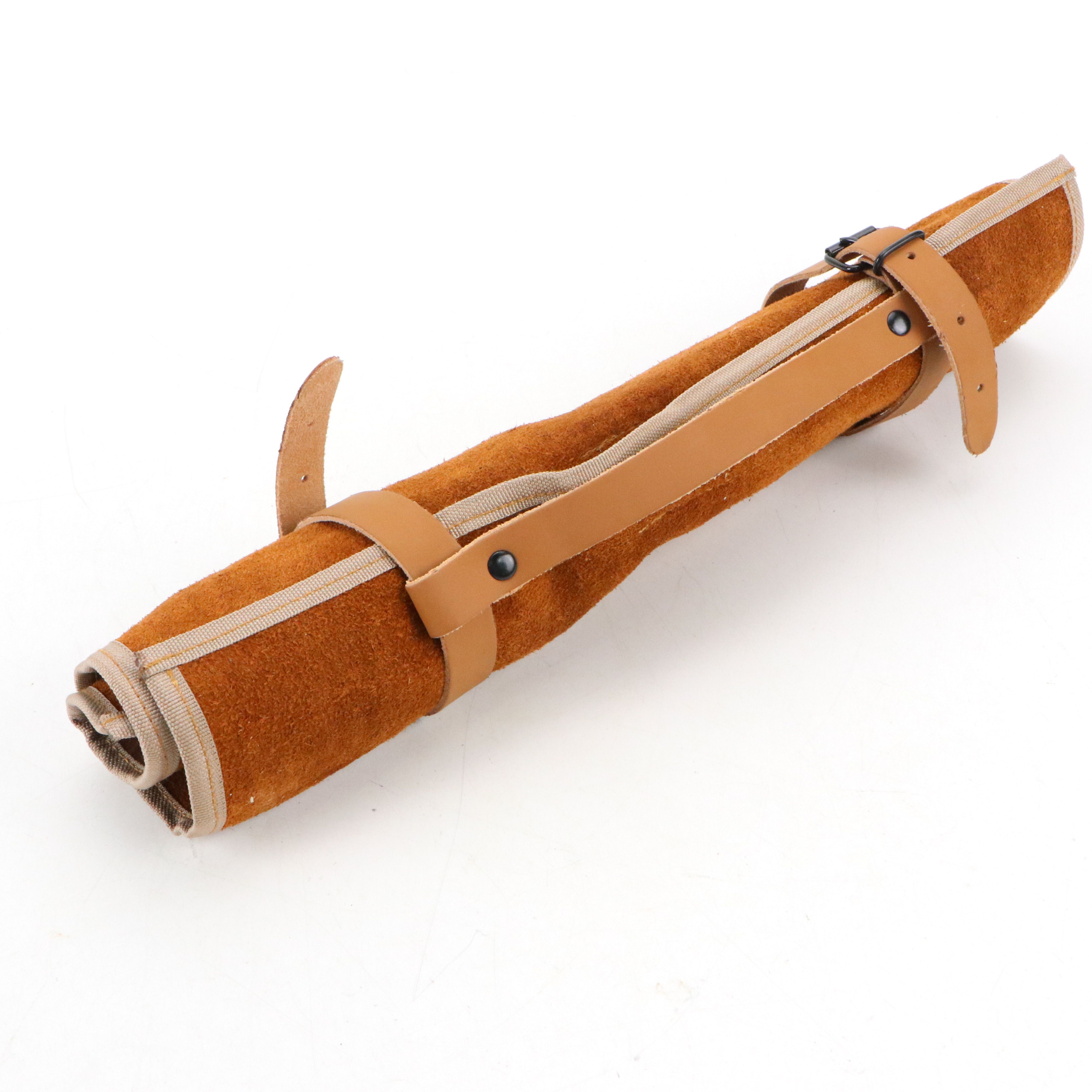 Wooden Handled and Embossed Blade Chef's Knife Set in Suede Leather Roll