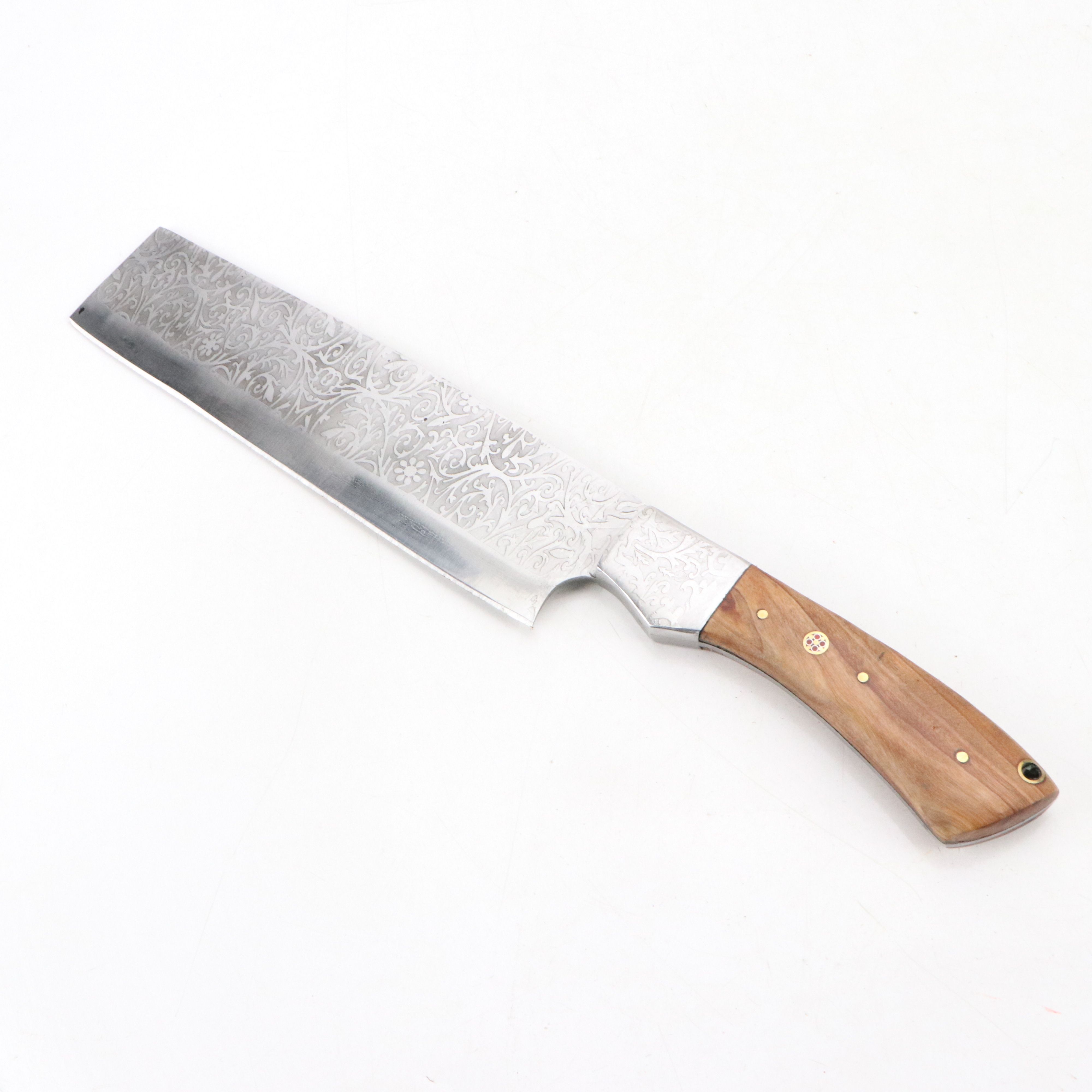 Wooden Handled and Embossed Blade Chef's Knife Set in Suede Leather Roll
