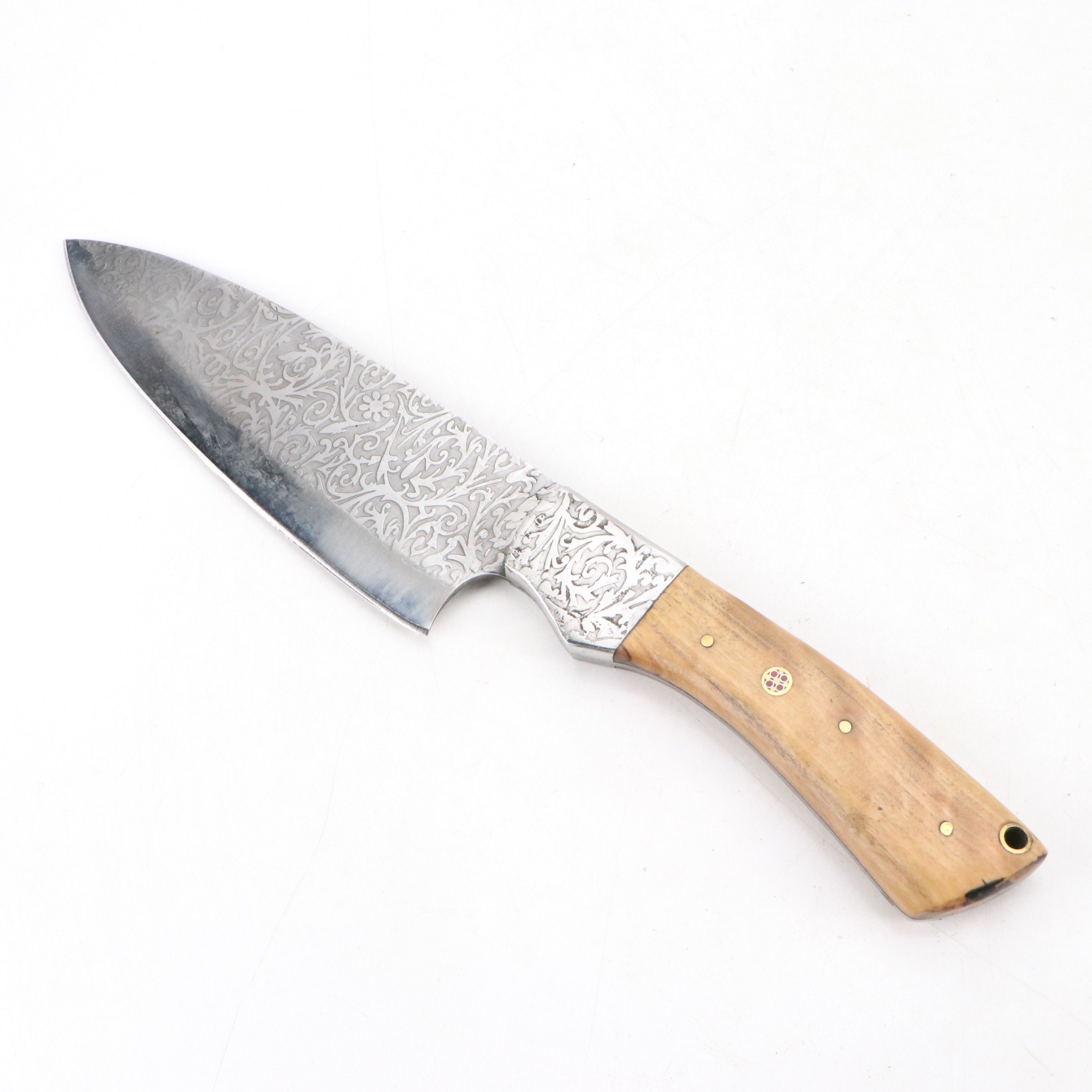 Wooden Handled and Embossed Blade Chef's Knife Set in Suede Leather Roll