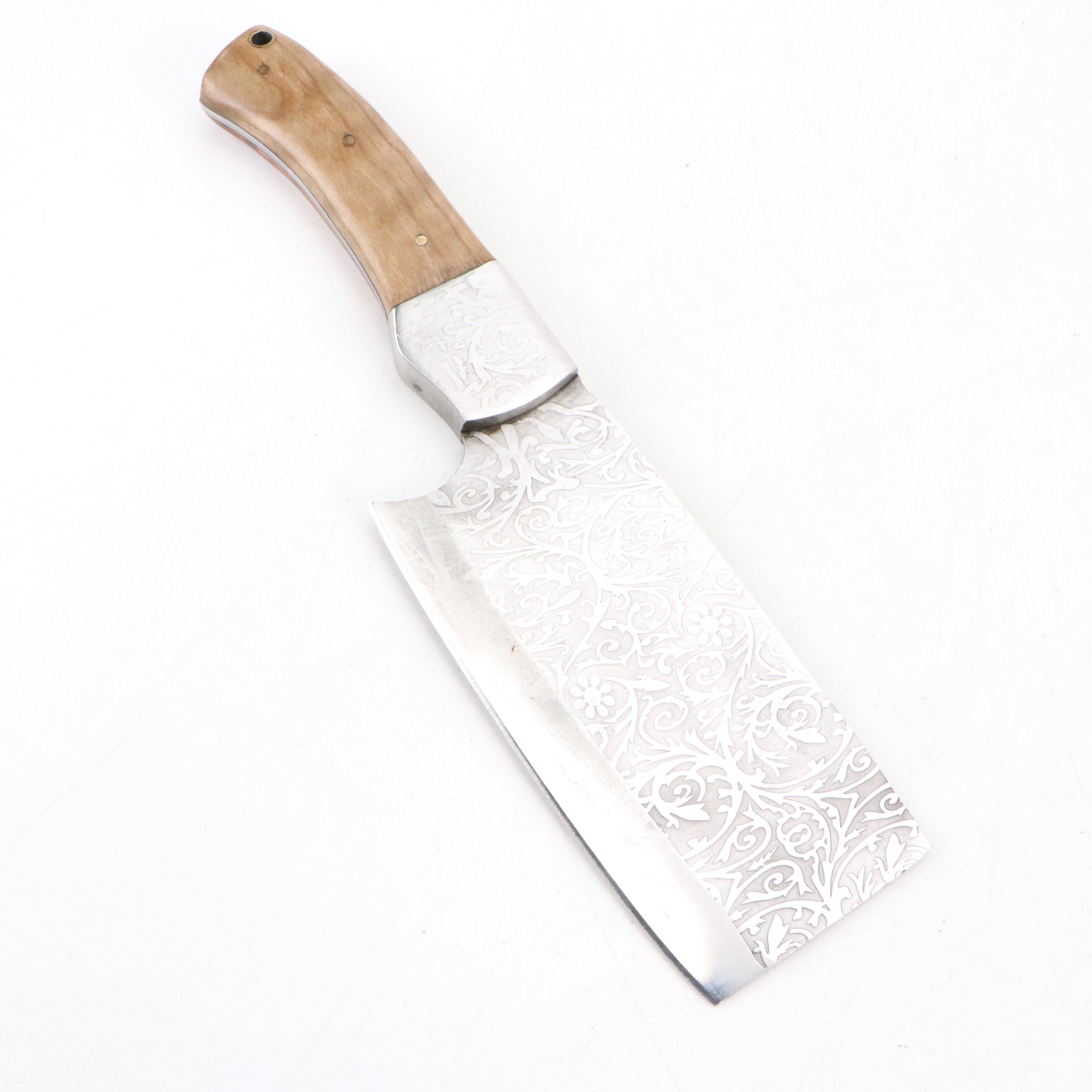 Wooden Handled and Embossed Blade Chef's Knife Set in Suede Leather Roll