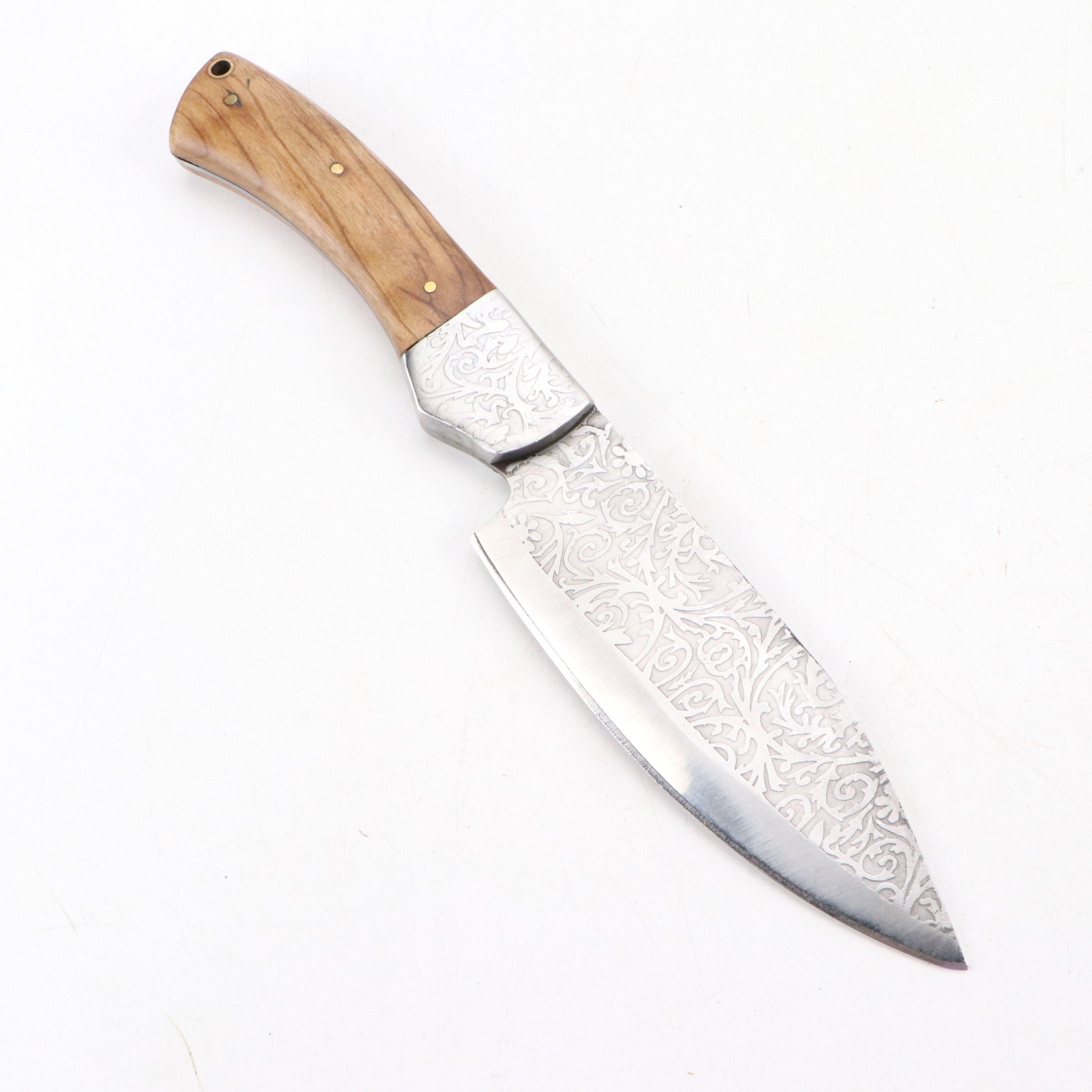 Wooden Handled and Embossed Blade Chef's Knife Set in Suede Leather Roll