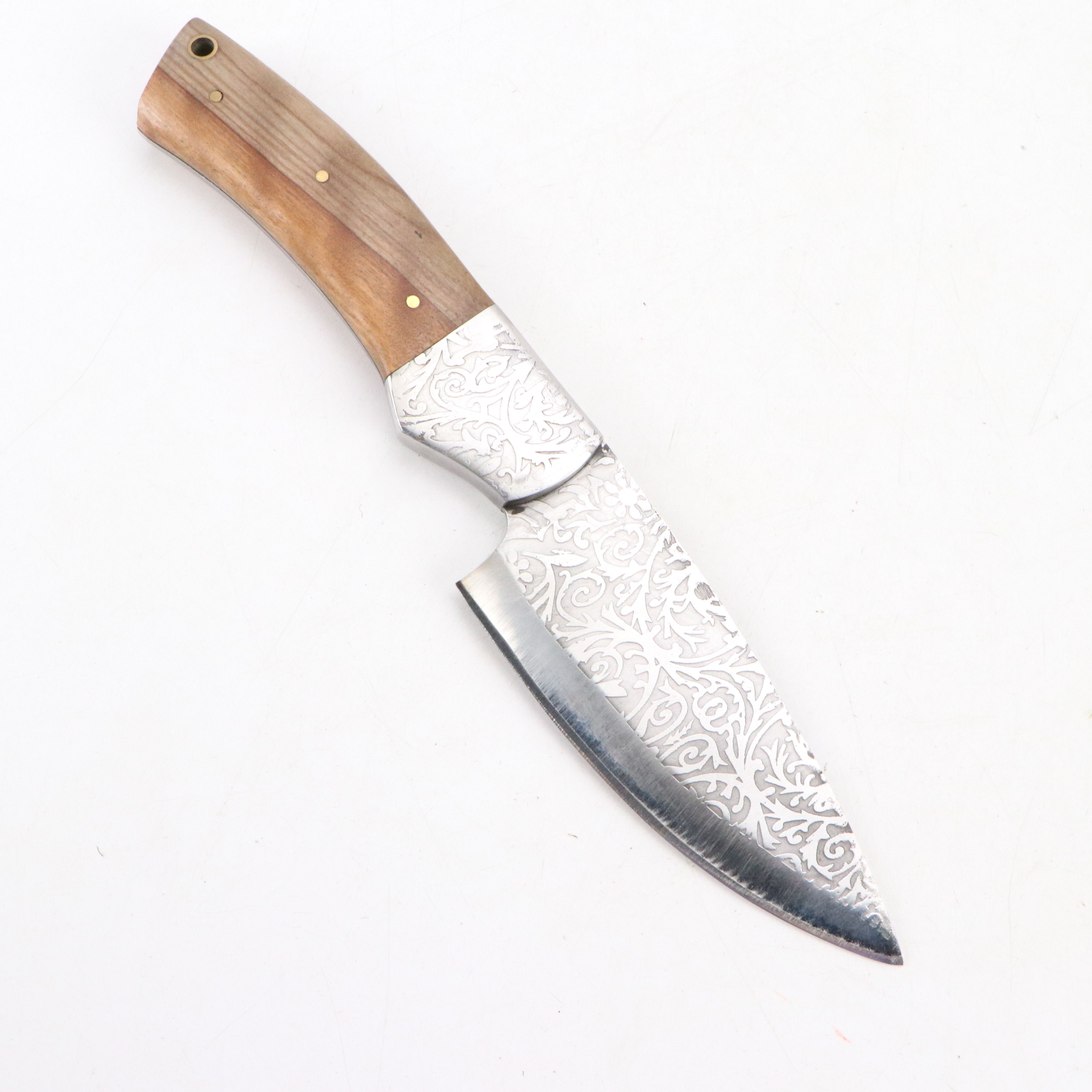 Wooden Handled and Embossed Blade Chef's Knife Set in Suede Leather Roll