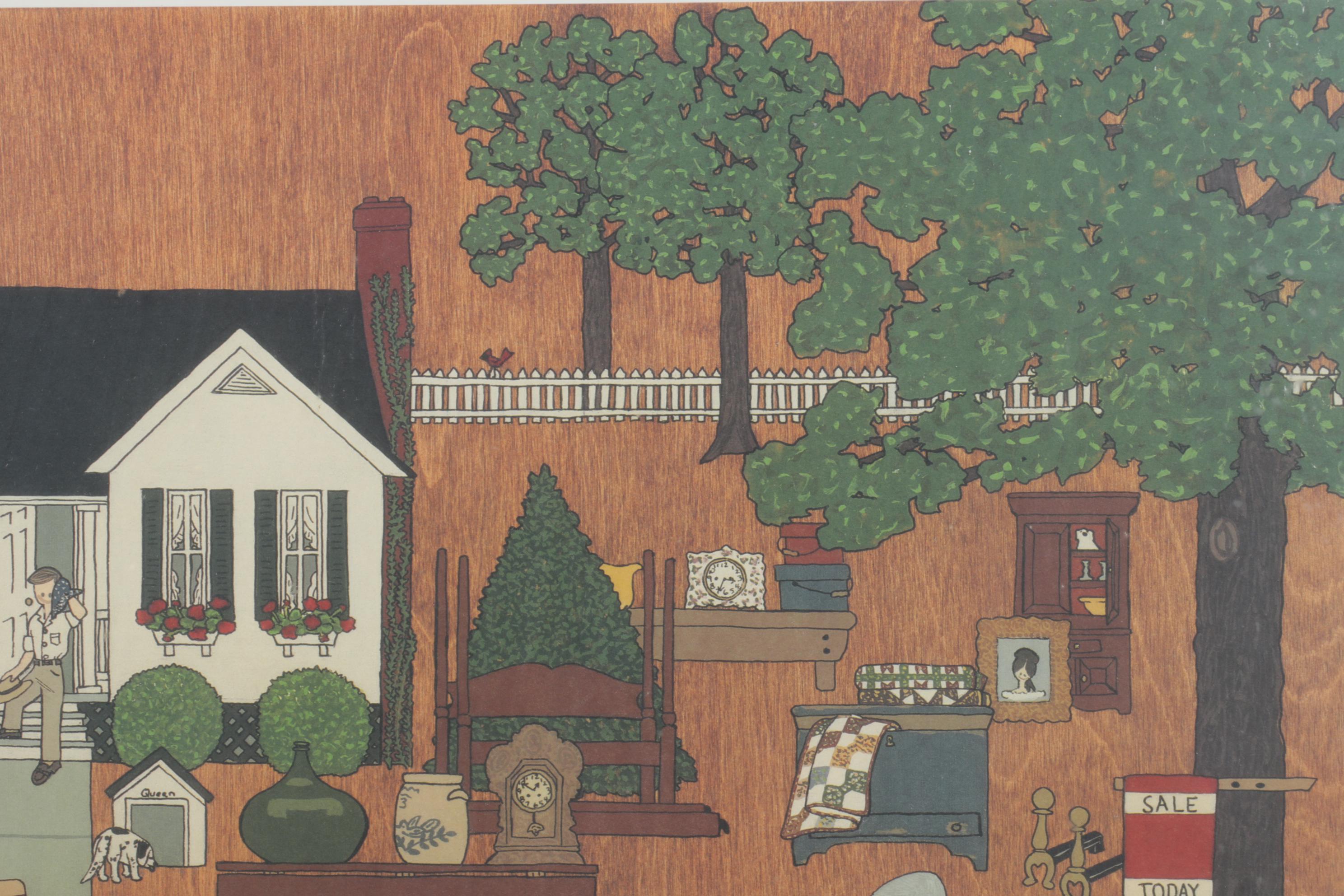 Barbour Lee "Country Auction" Offset Lithograph, 1984
