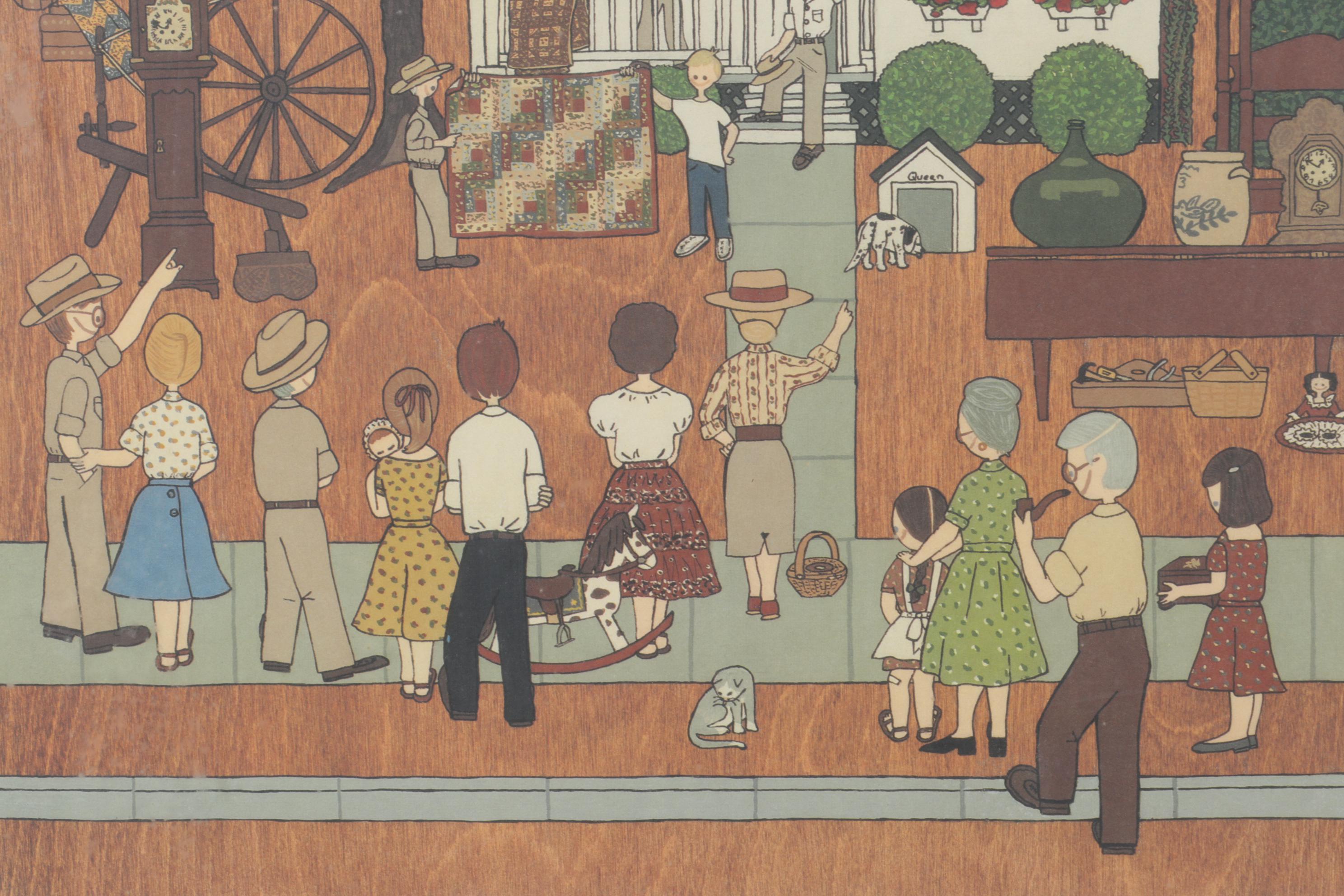 Barbour Lee "Country Auction" Offset Lithograph, 1984