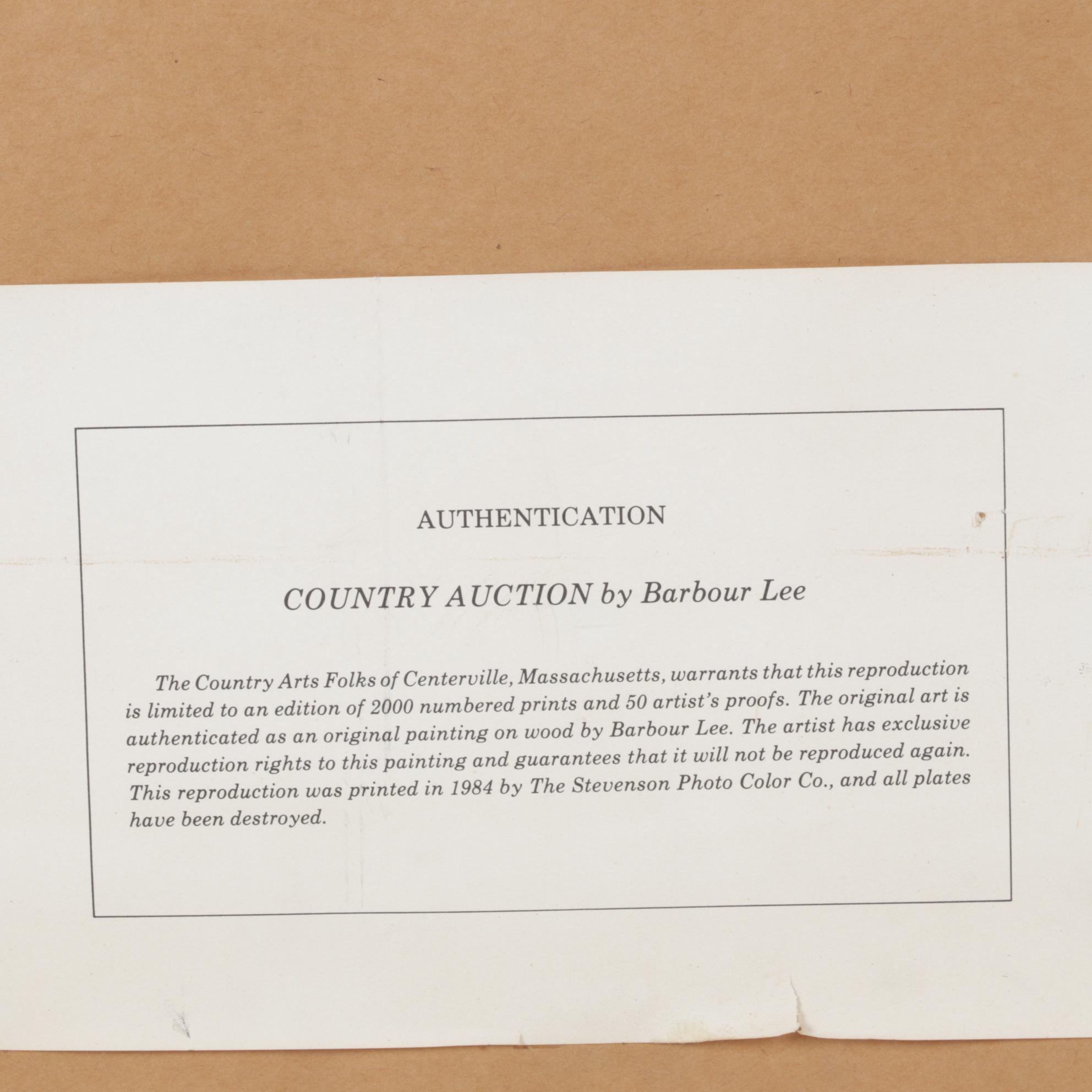 Barbour Lee "Country Auction" Offset Lithograph, 1984