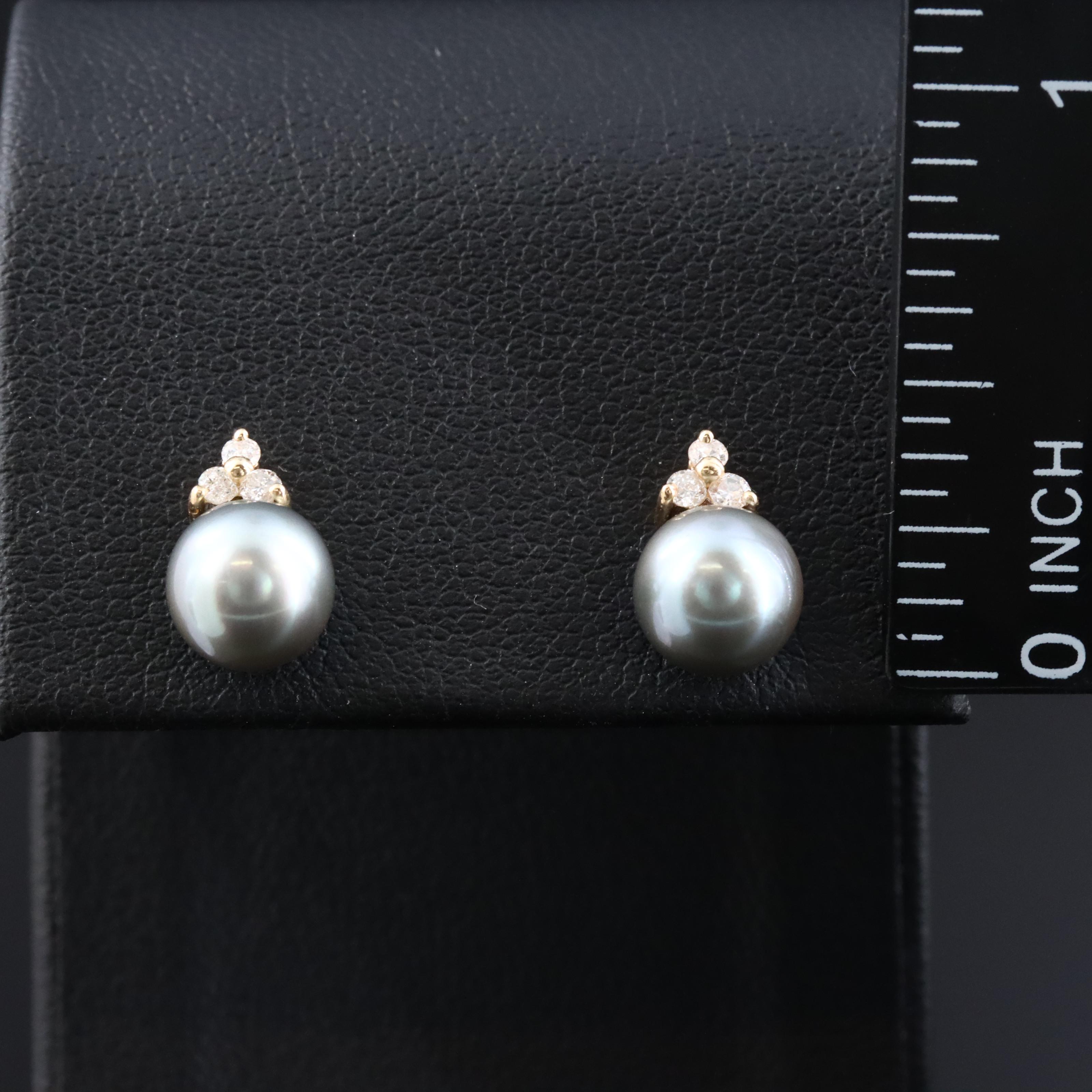 14K Gray Pearl and Diamond Earrings