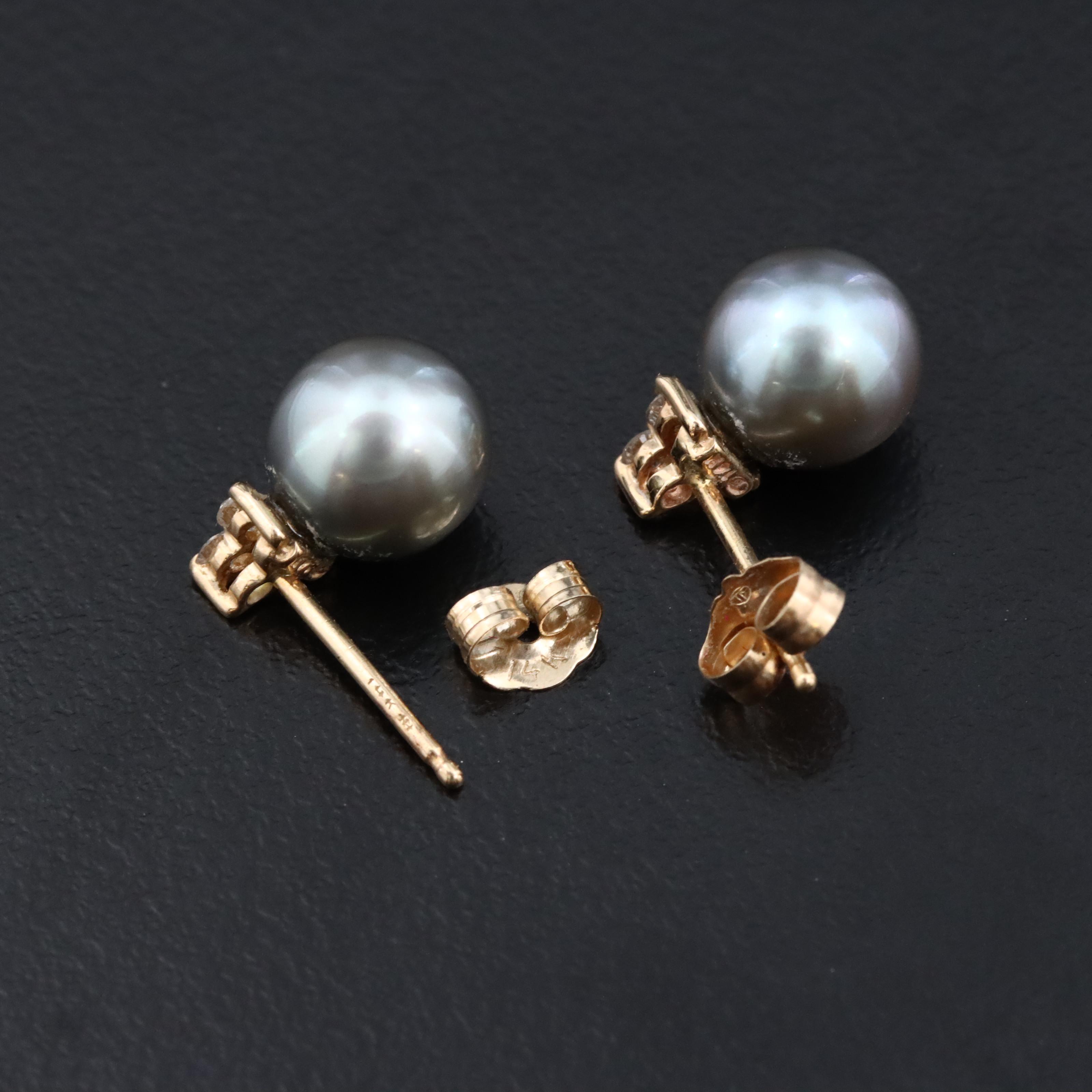 14K Gray Pearl and Diamond Earrings