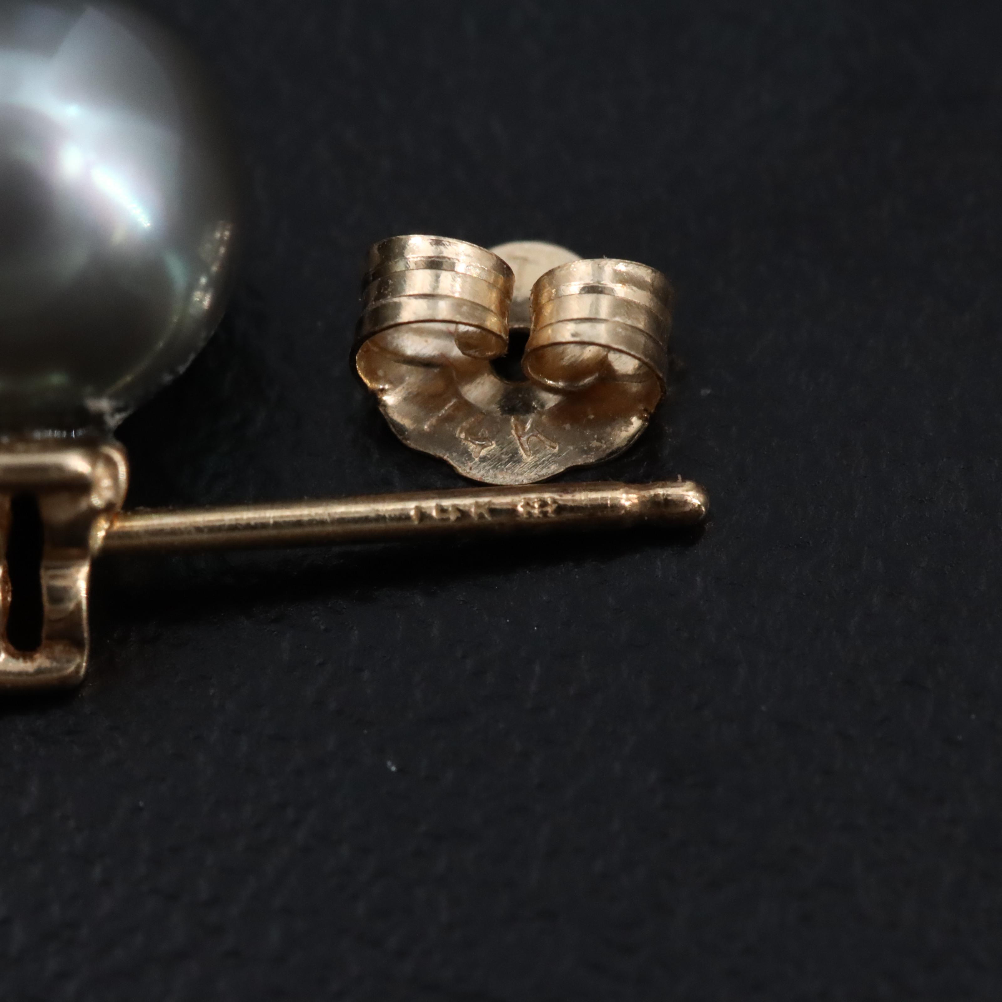 14K Gray Pearl and Diamond Earrings