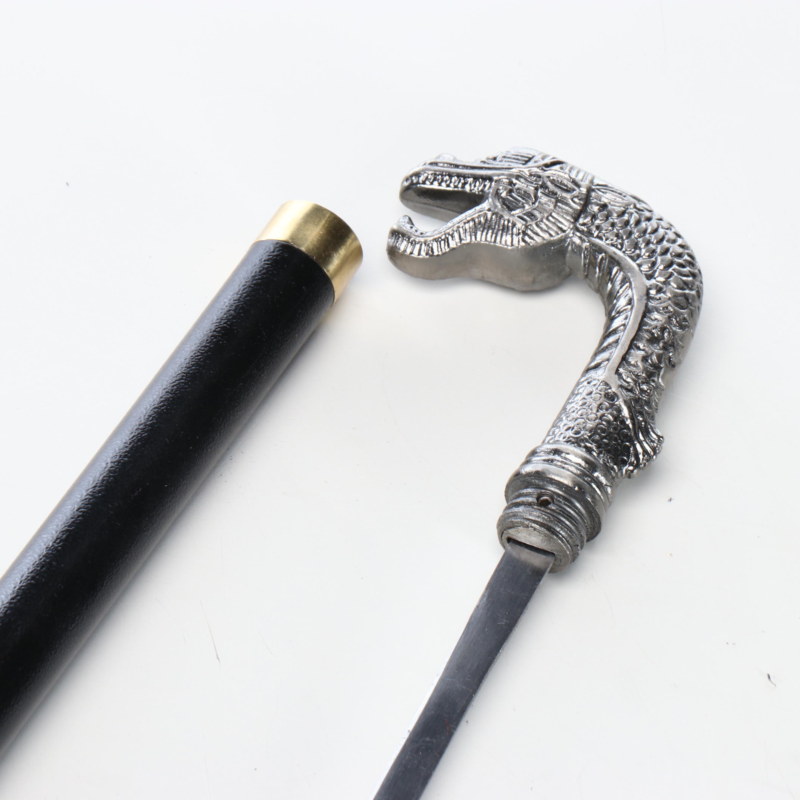 Sea Serpent Head Handled Sword Cane