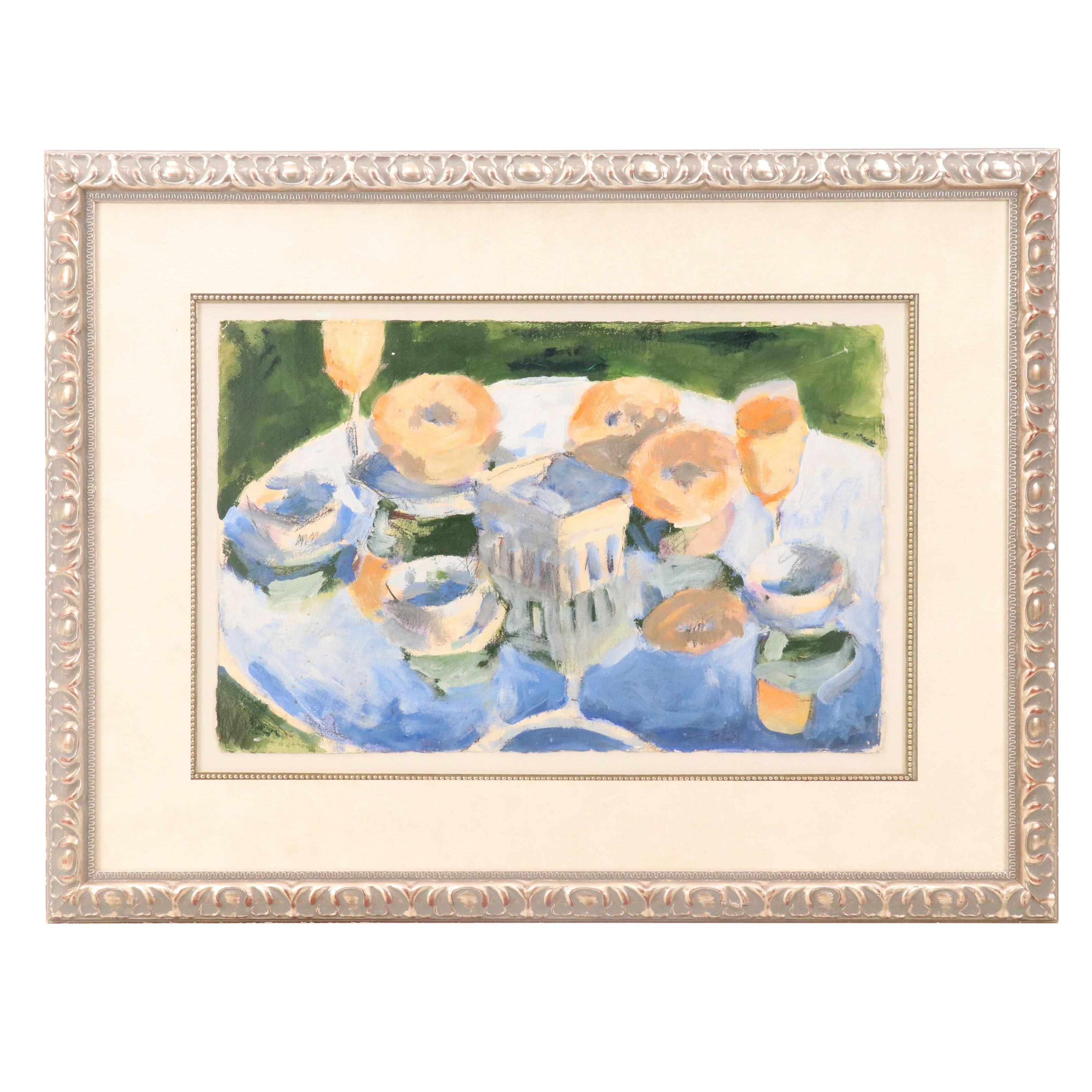 Modern Still Life Mixed Media Painting, Late 20th Century