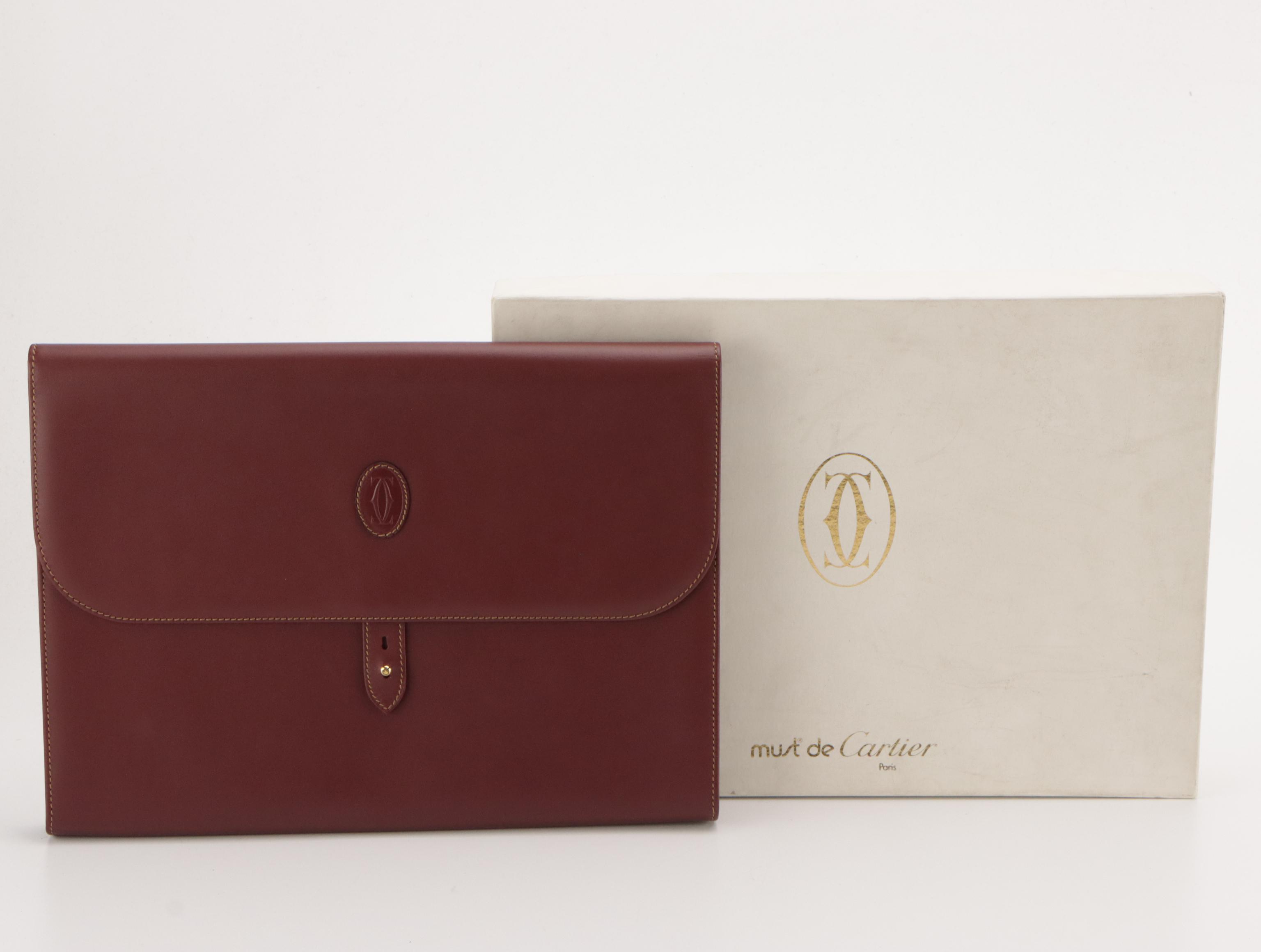 Cartier Must de Cartier Document Case in Burgundy Leather with Box