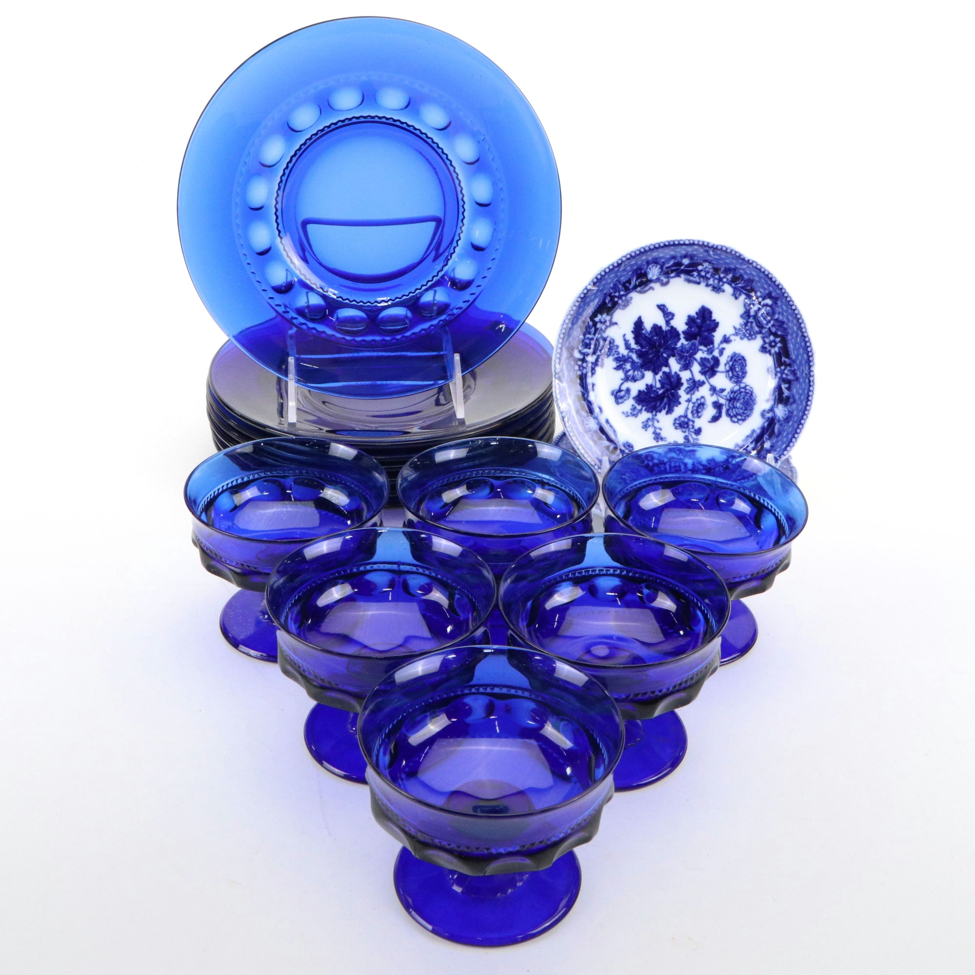 Colony "Color Crown Cobalt" Plates and Sherbets with Royal Cauldon Plates