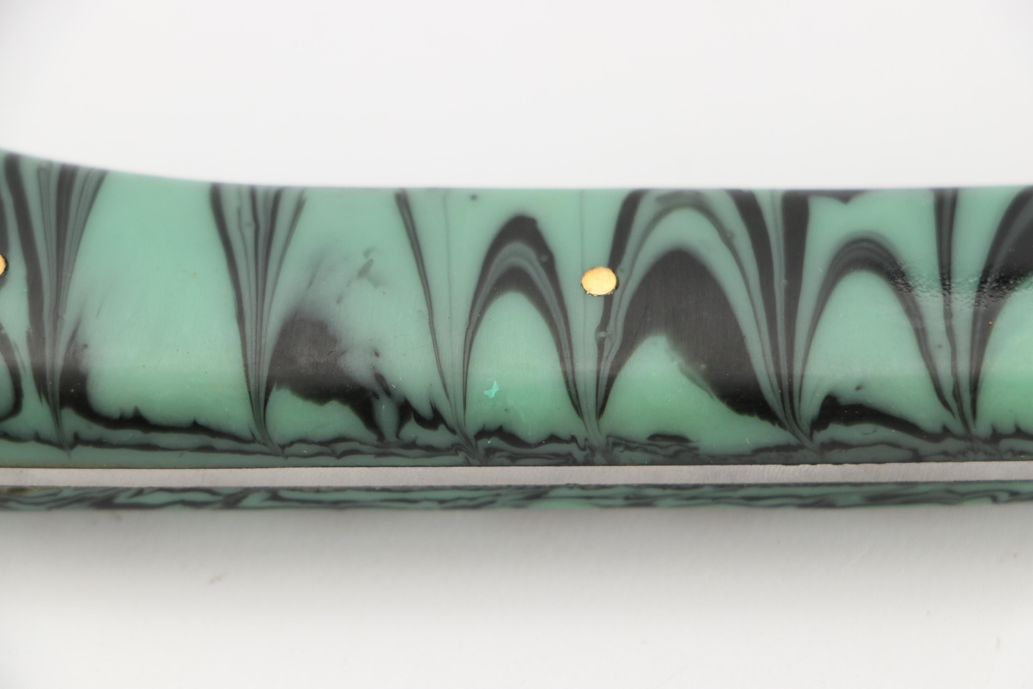 Black Metal and Marbled Handled Chef's Knife Set in Suede Leather Scabbard