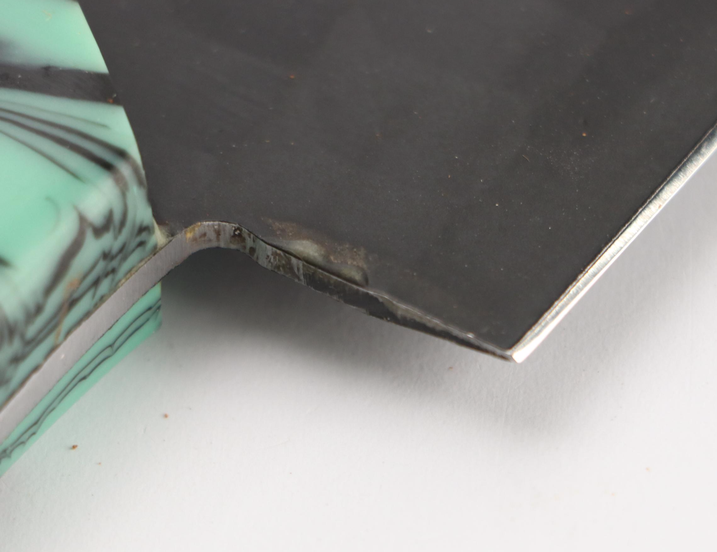 Black Metal and Marbled Handled Chef's Knife Set in Suede Leather Scabbard