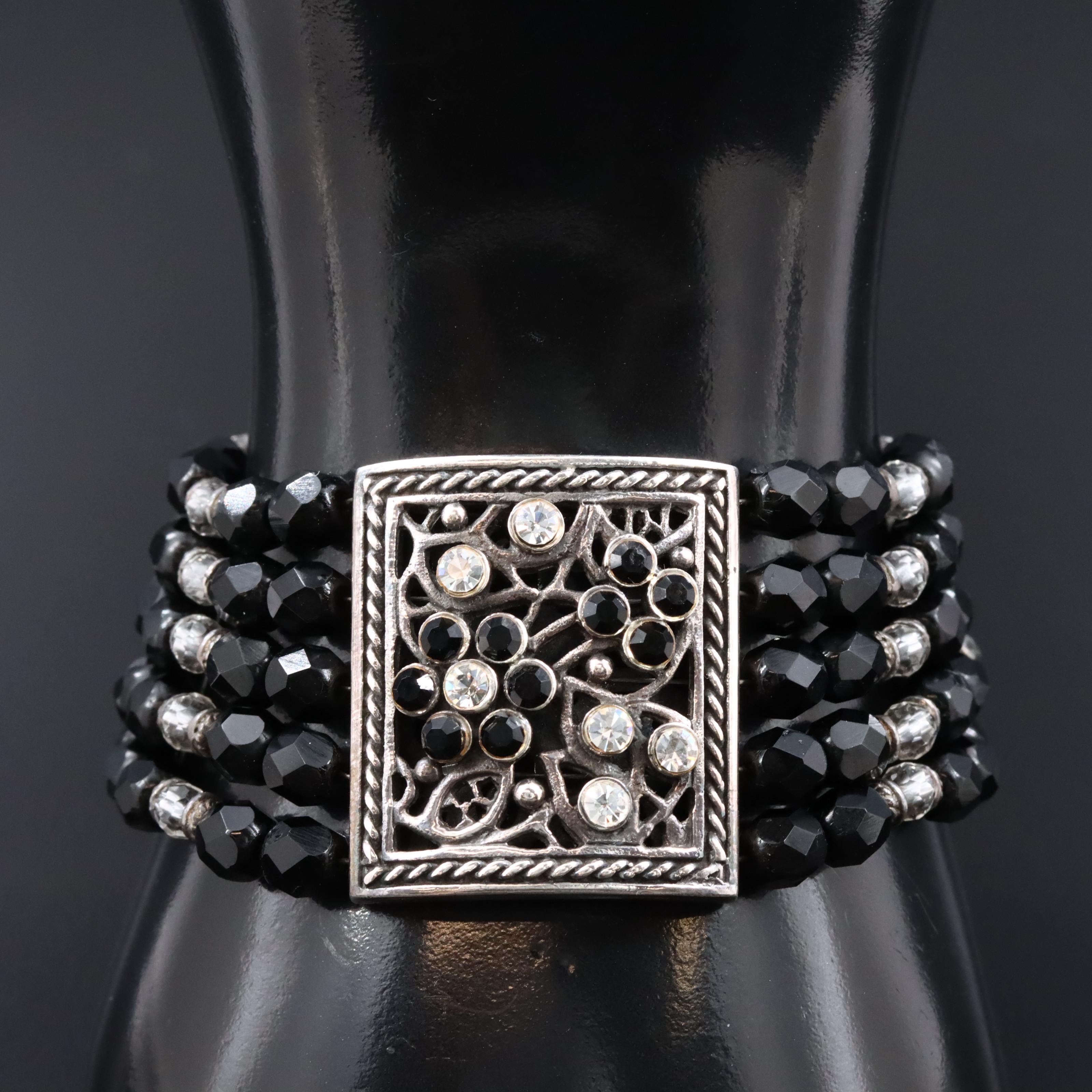 Sterling Rhinestone and Bead Bracelet