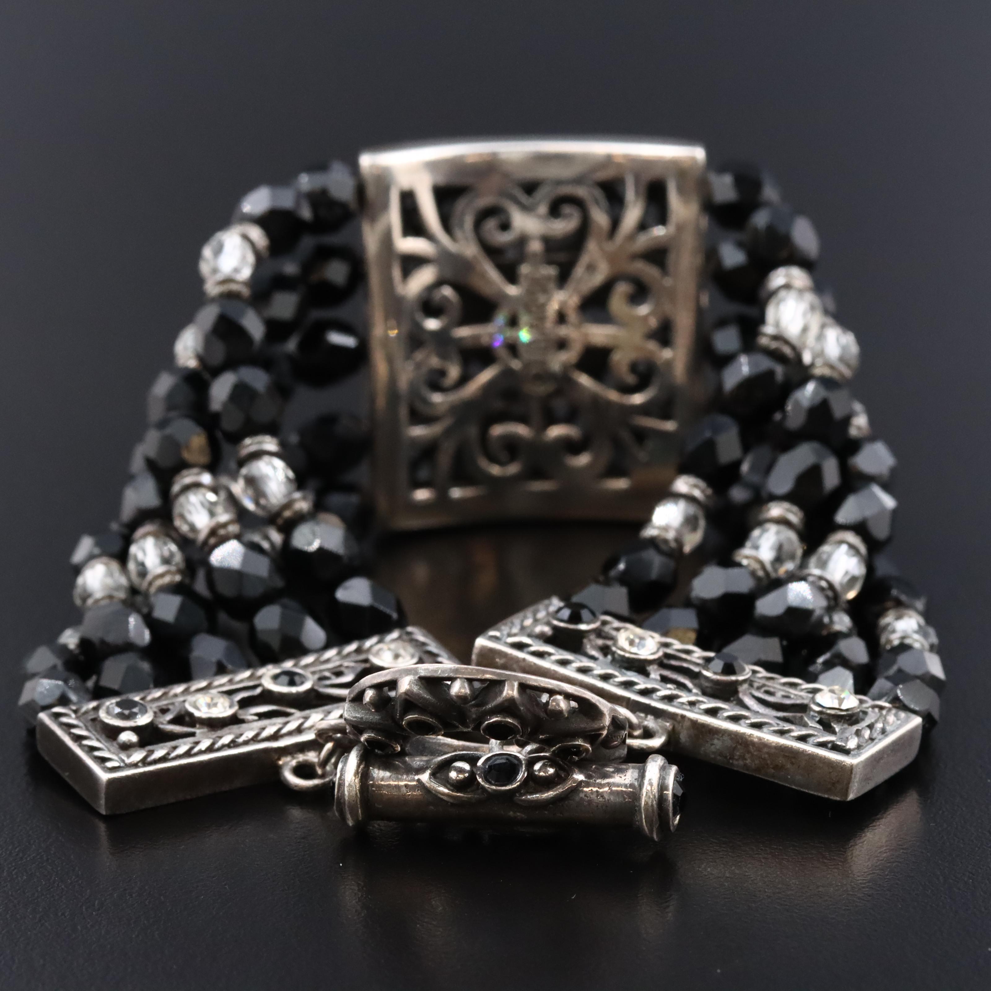 Sterling Rhinestone and Bead Bracelet