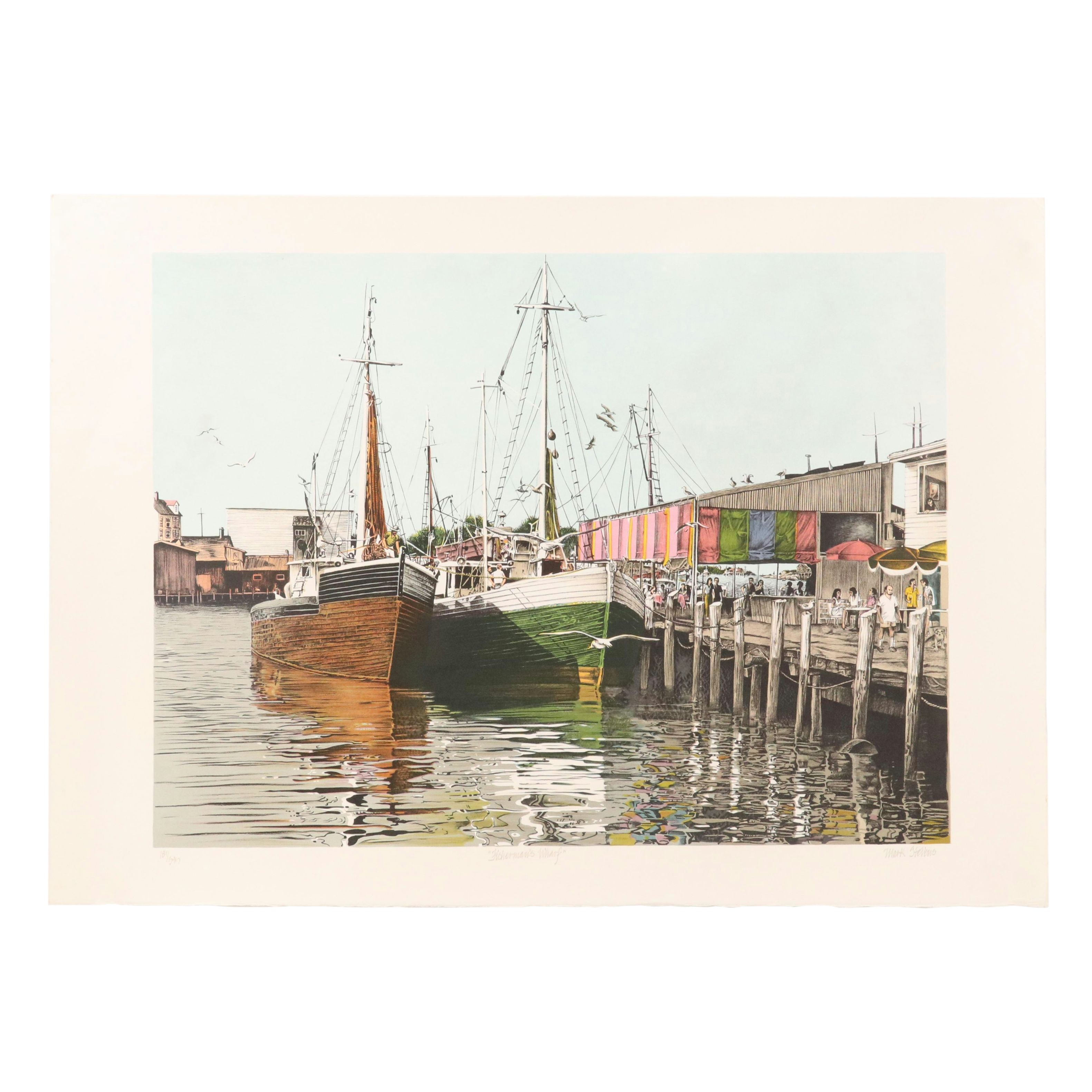 Mark Stevens Harbor Scene Lithograph "Fisherman's Wharf"