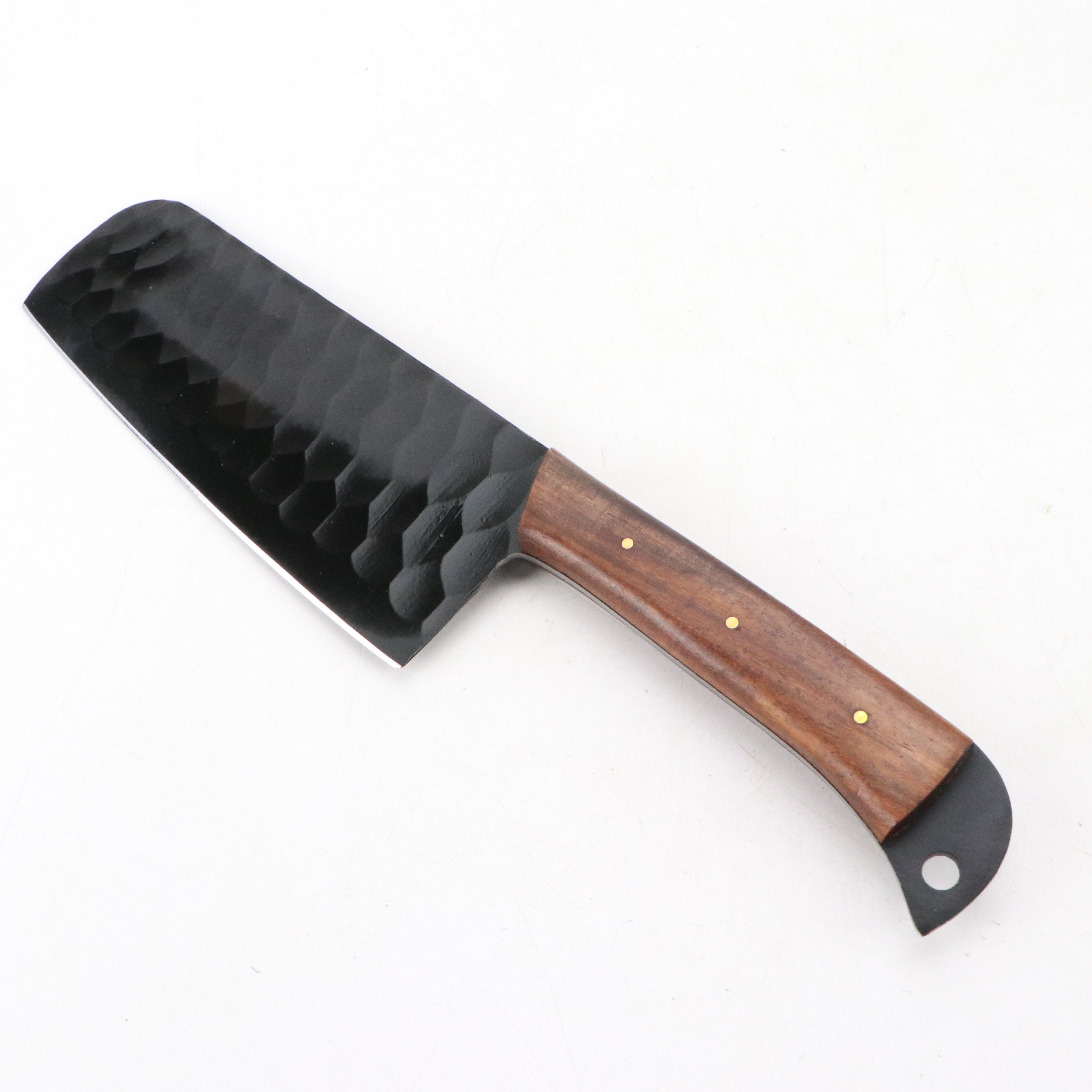 Wooden Handled and Black Metal Chef's Knife Set in Suede Leather Roll