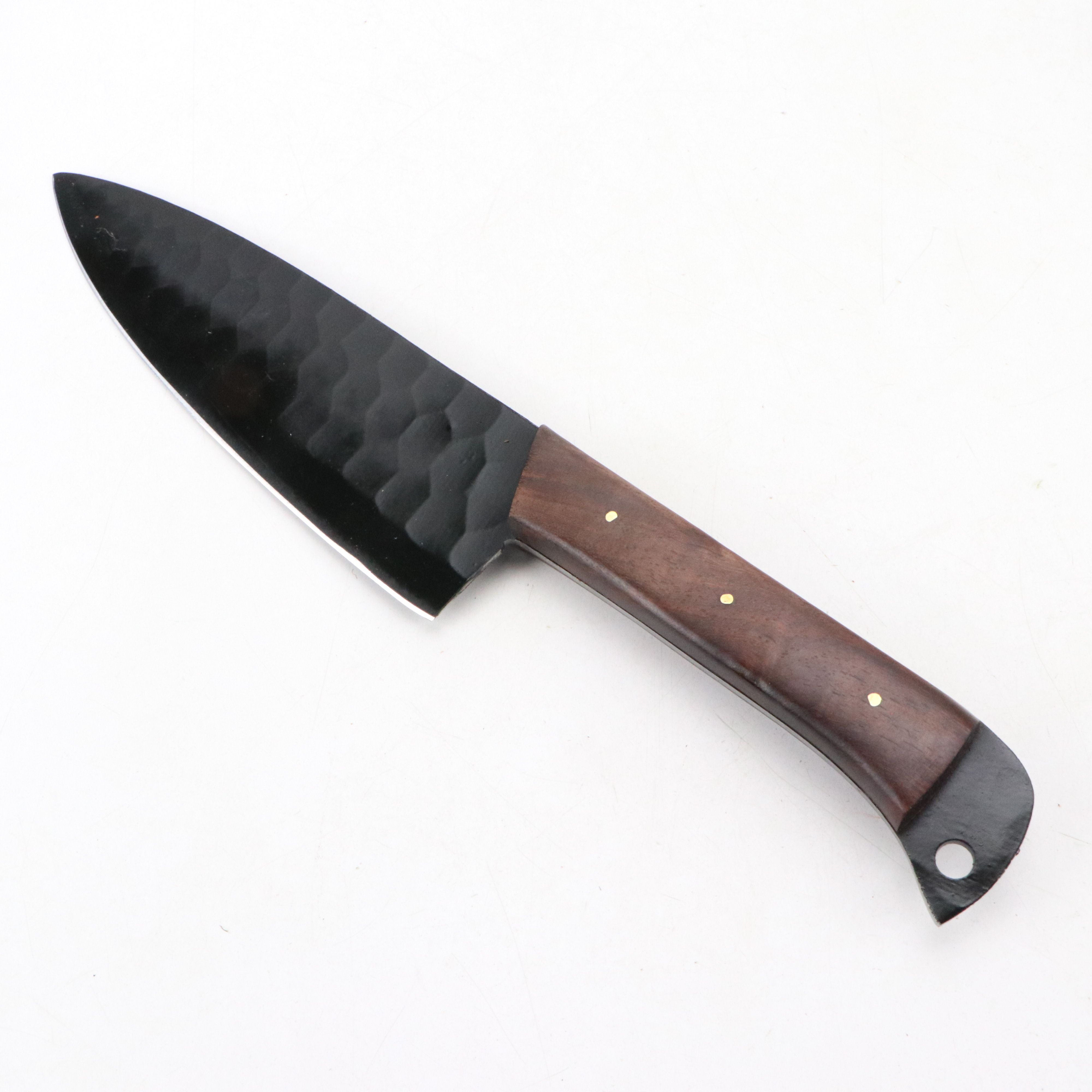 Wooden Handled and Black Metal Chef's Knife Set in Suede Leather Roll