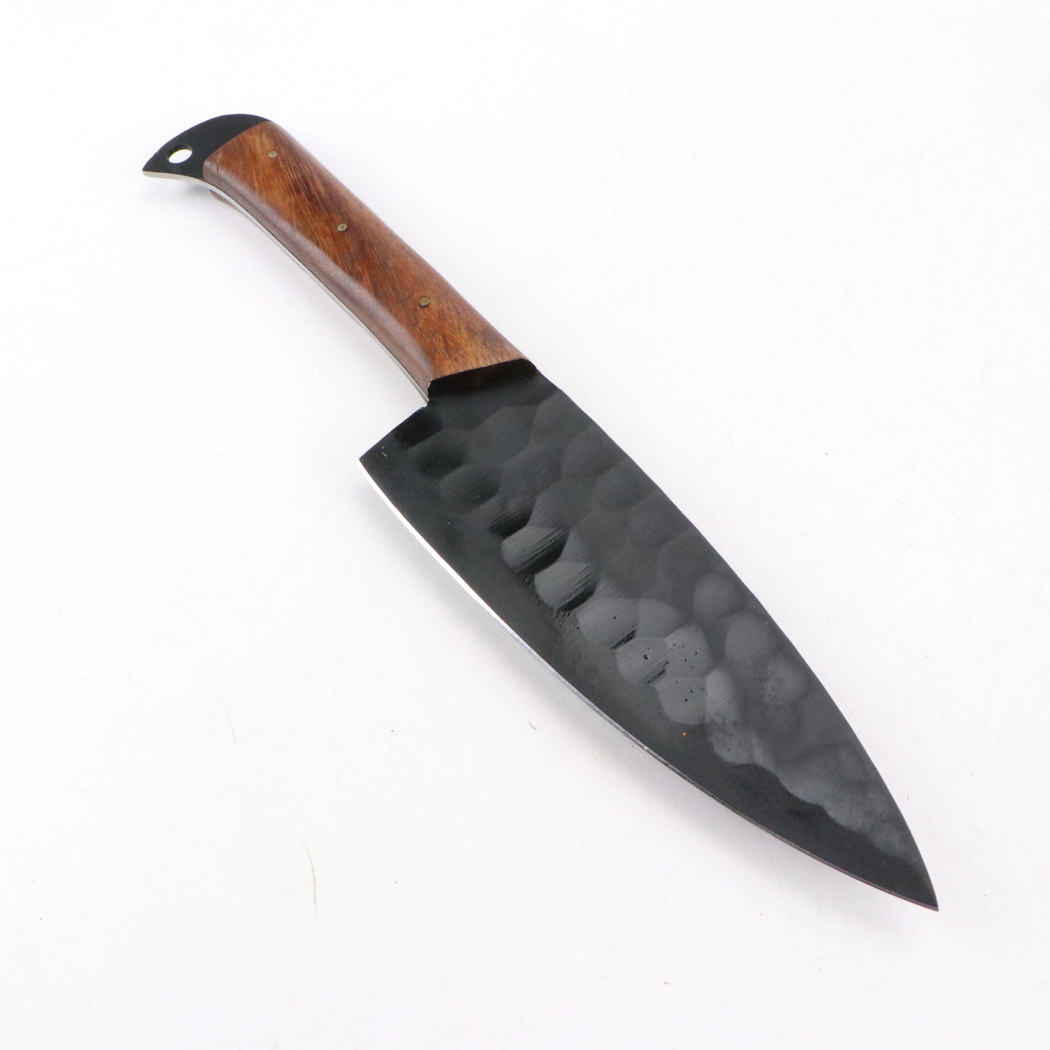 Wooden Handled and Black Metal Chef's Knife Set in Suede Leather Roll