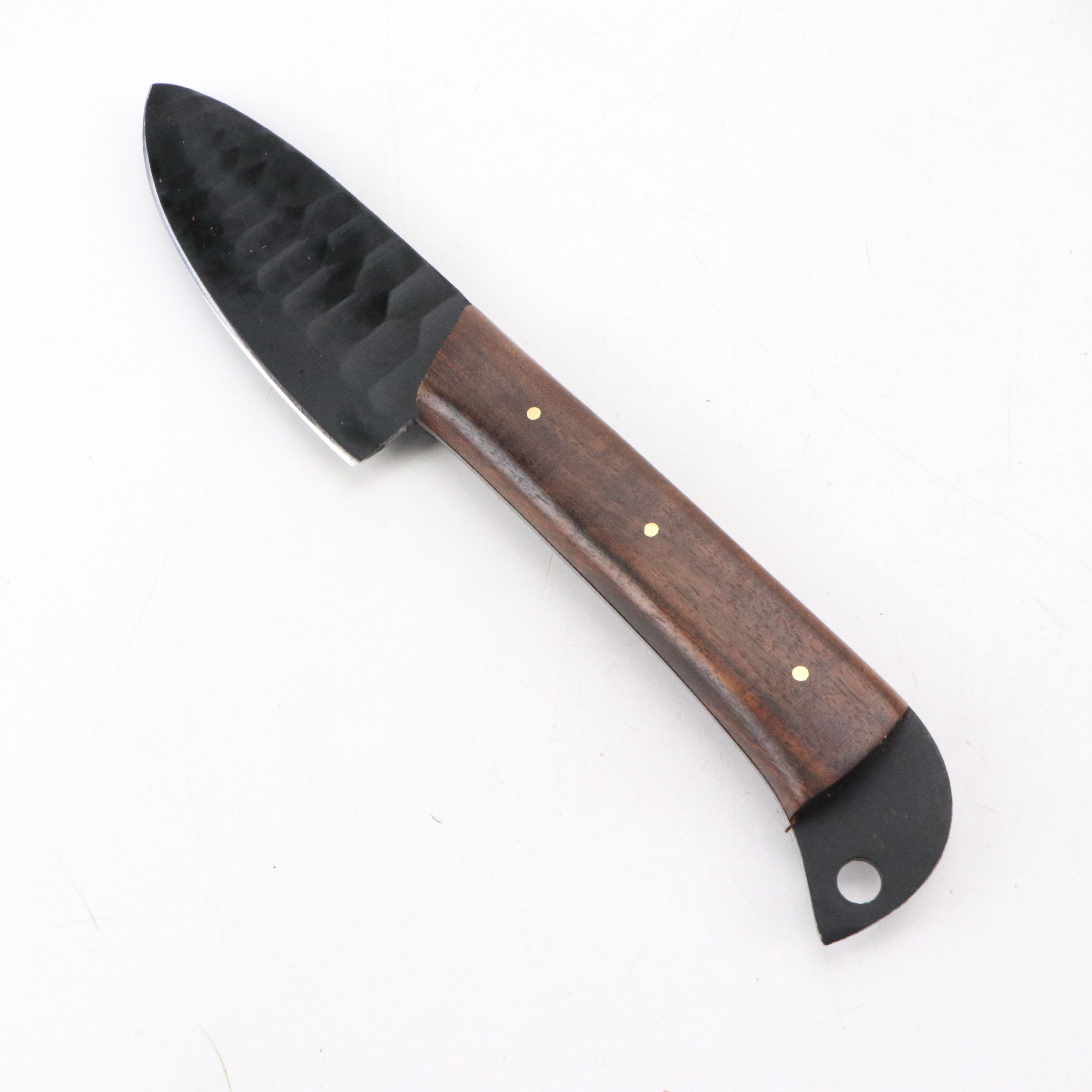 Wooden Handled and Black Metal Chef's Knife Set in Suede Leather Roll