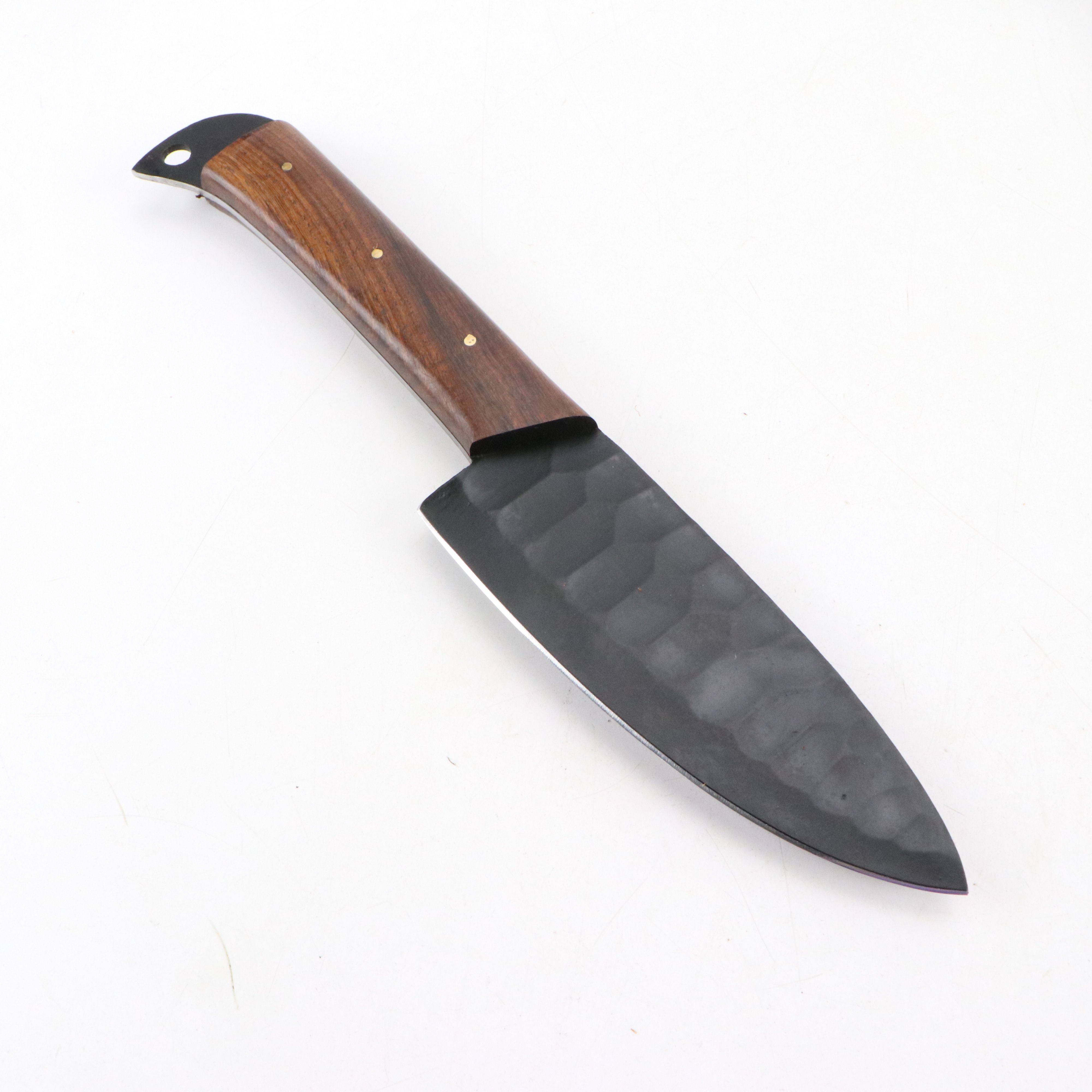 Wooden Handled and Black Metal Chef's Knife Set in Suede Leather Roll