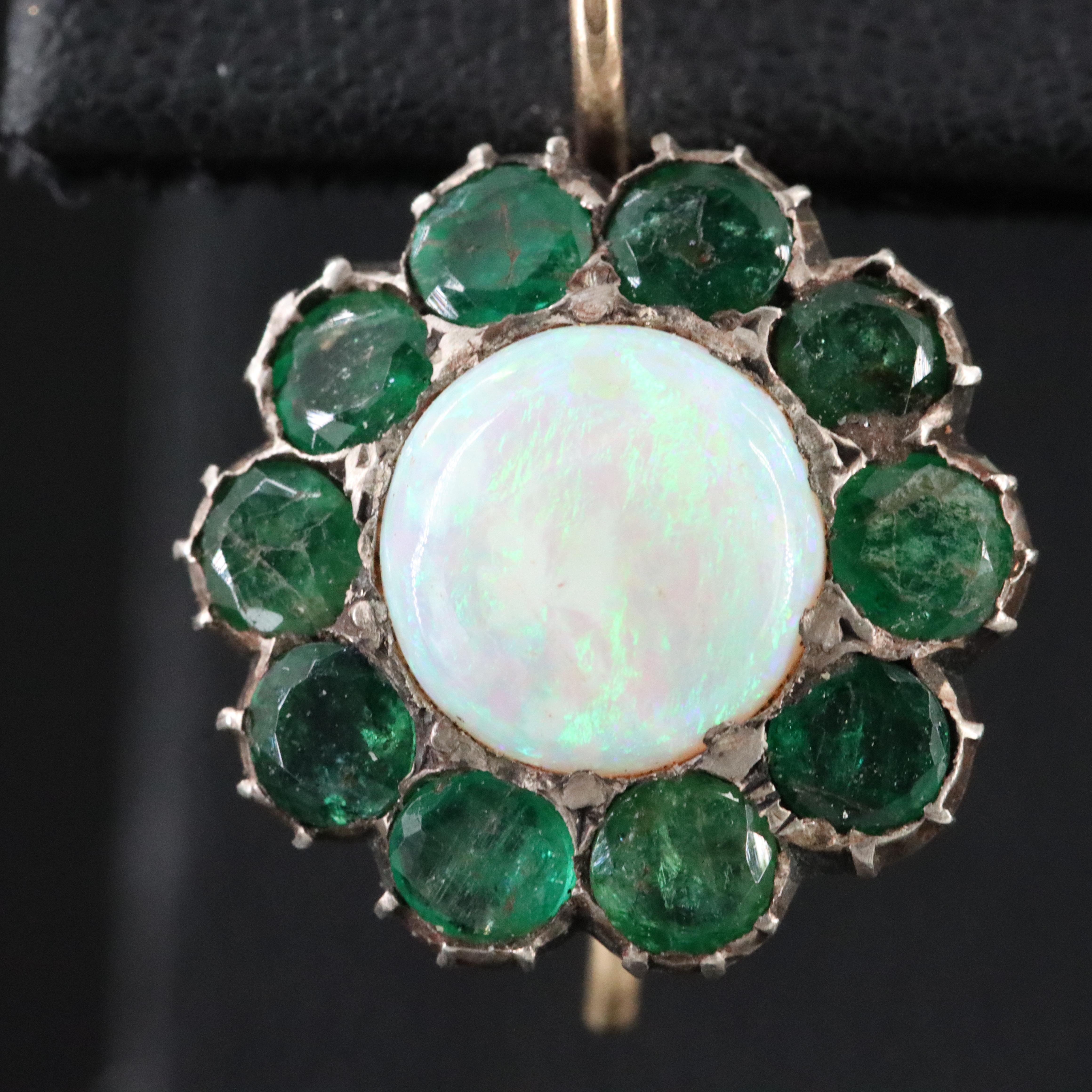 Vintage 850 Silver Opal and Emerald Earrings with 14K Wires