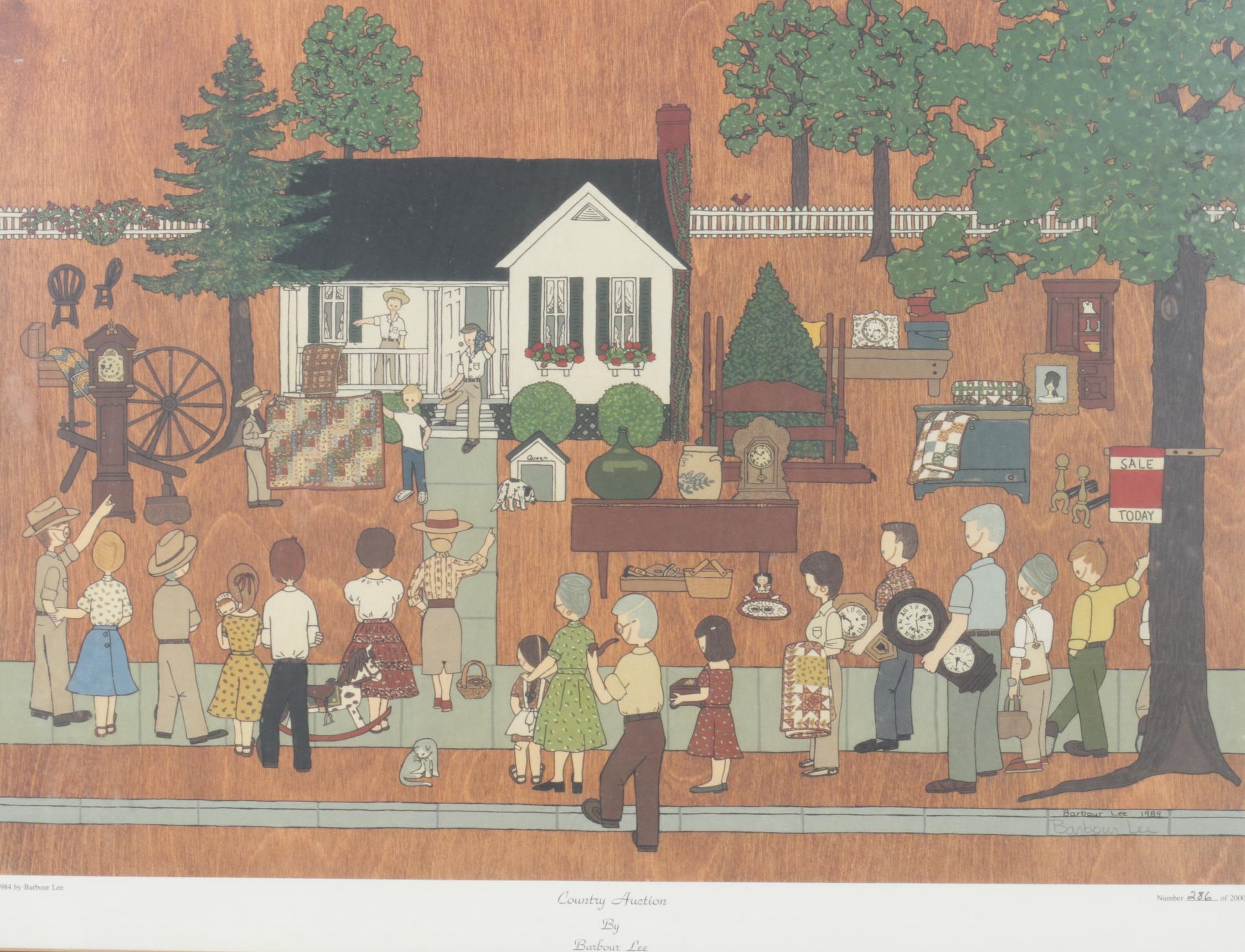 Barbour Lee "Country Auction" Offset Lithograph, 1984