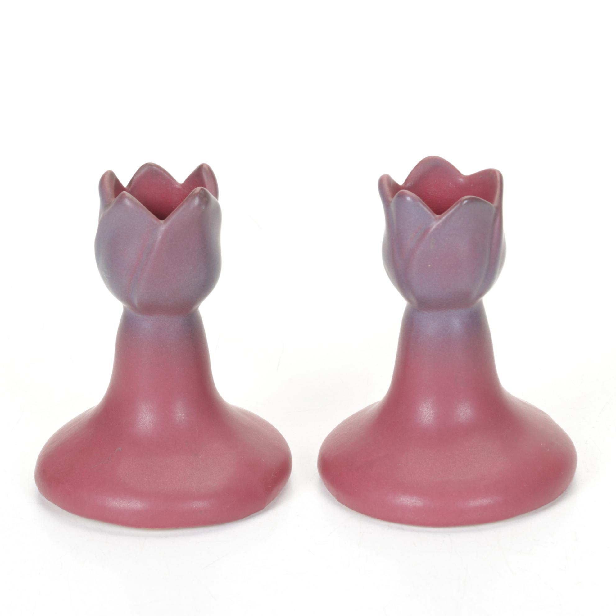 Van Briggle Pottery Butterfly Vase with Tulip Candlesticks