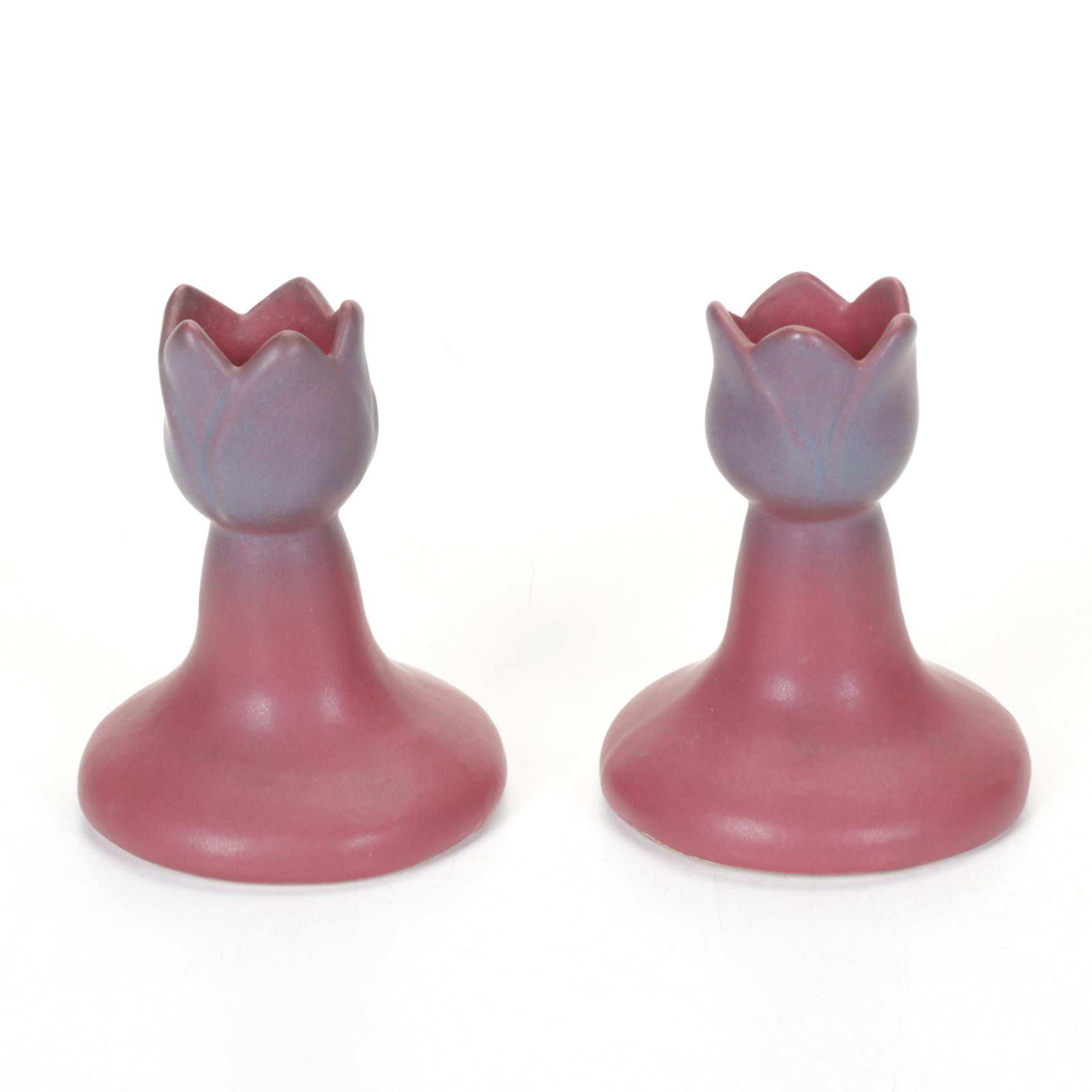 Van Briggle Pottery Butterfly Vase with Tulip Candlesticks